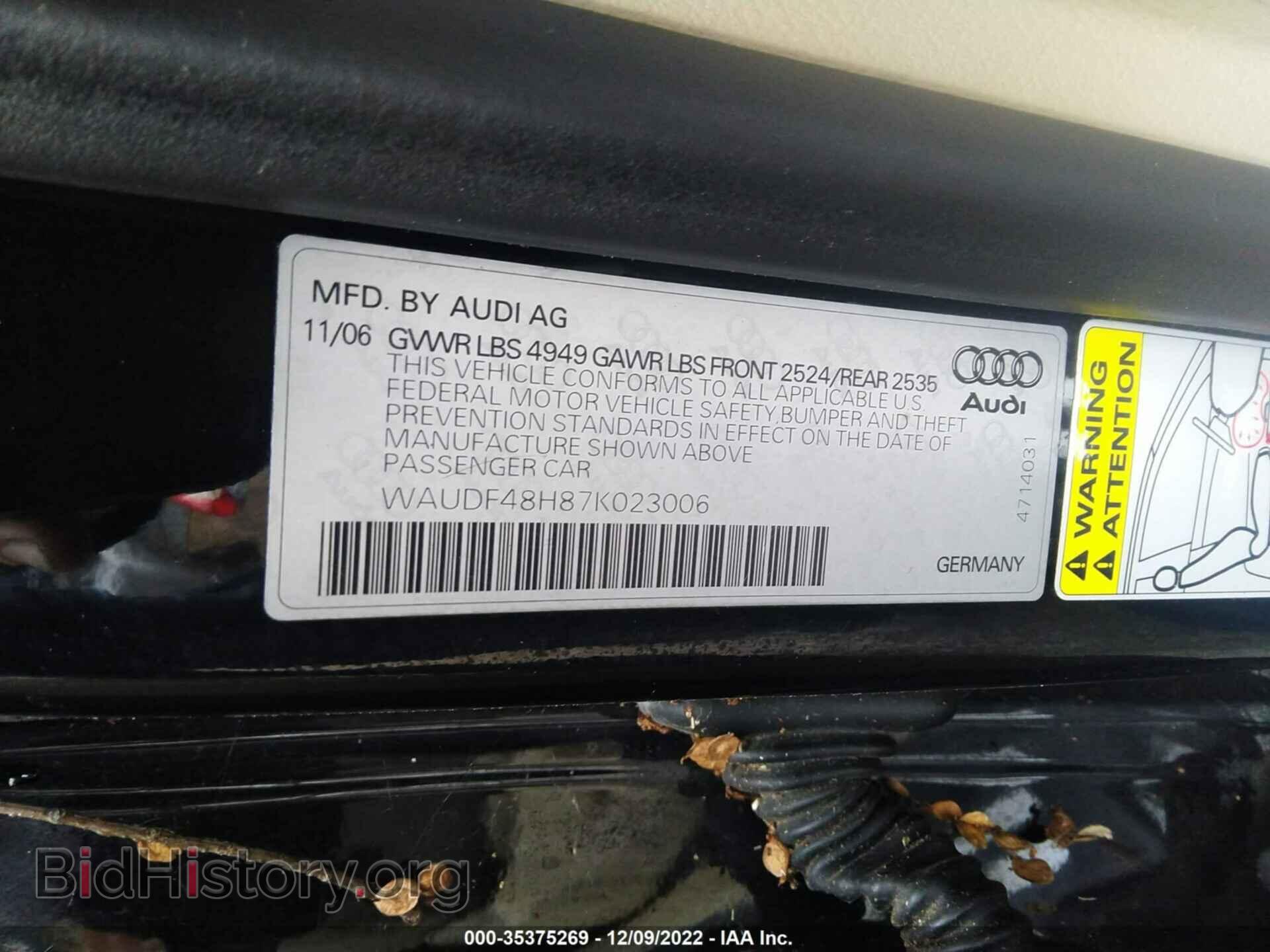 2007 AUDI A4 - VIN: WAUDF48H87K023006 - Фото 9