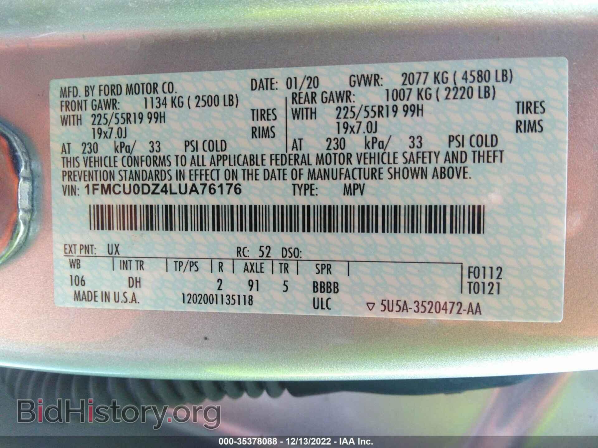 2020 FORD ESCAPE - VIN: 1FMCU0DZ4LUA76176 - Photo 9