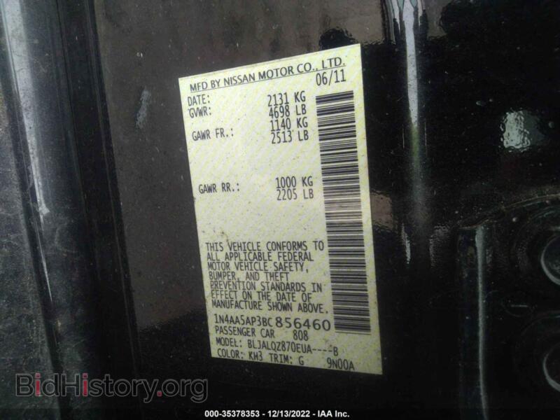 2011 Nissan MAXIMA (VIN 1N4AA5AP3BC856460) — фото 9 из 10