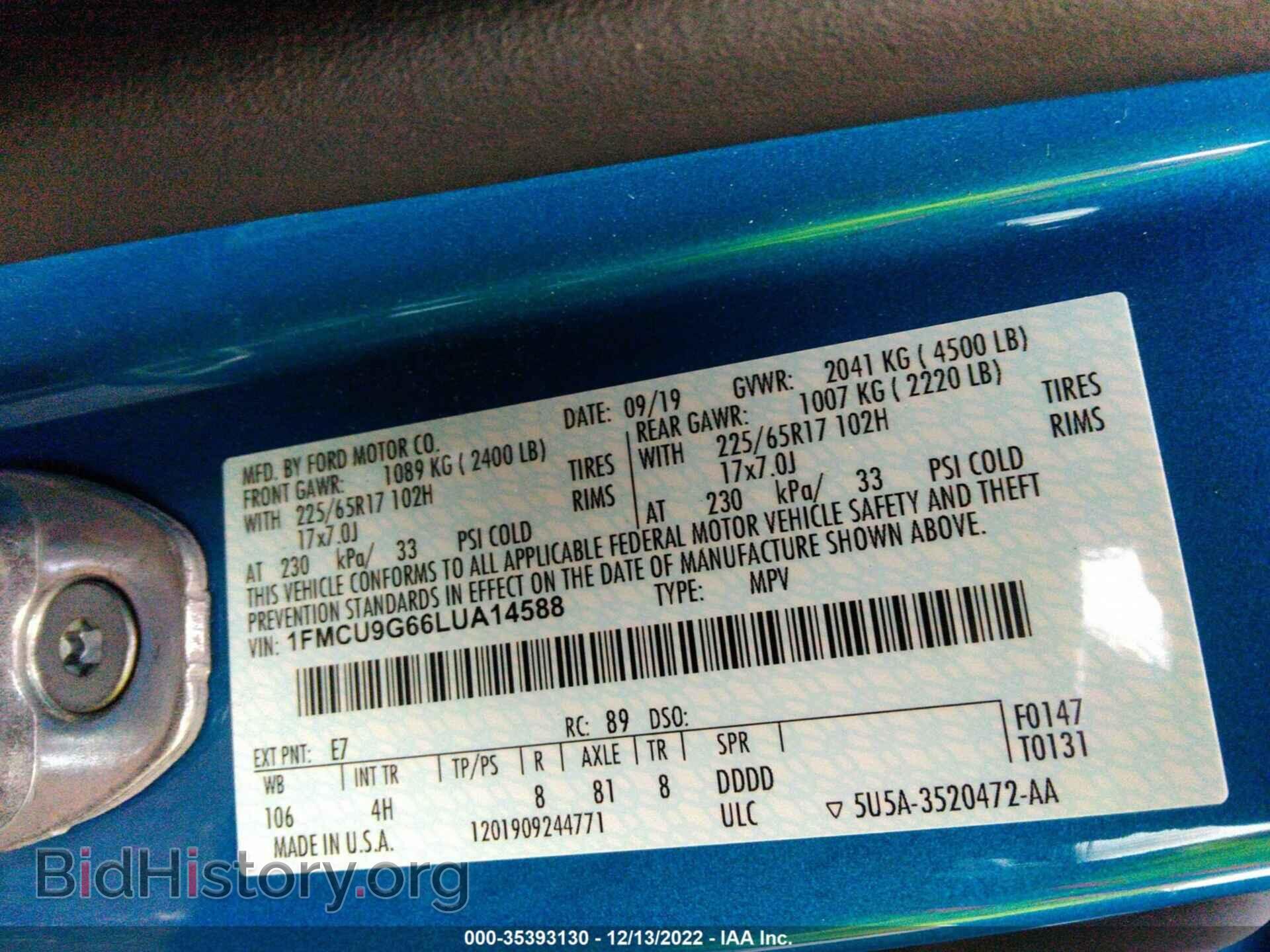 2020 FORD ESCAPE - VIN: 1FMCU9G66LUA14588 - Photo 9