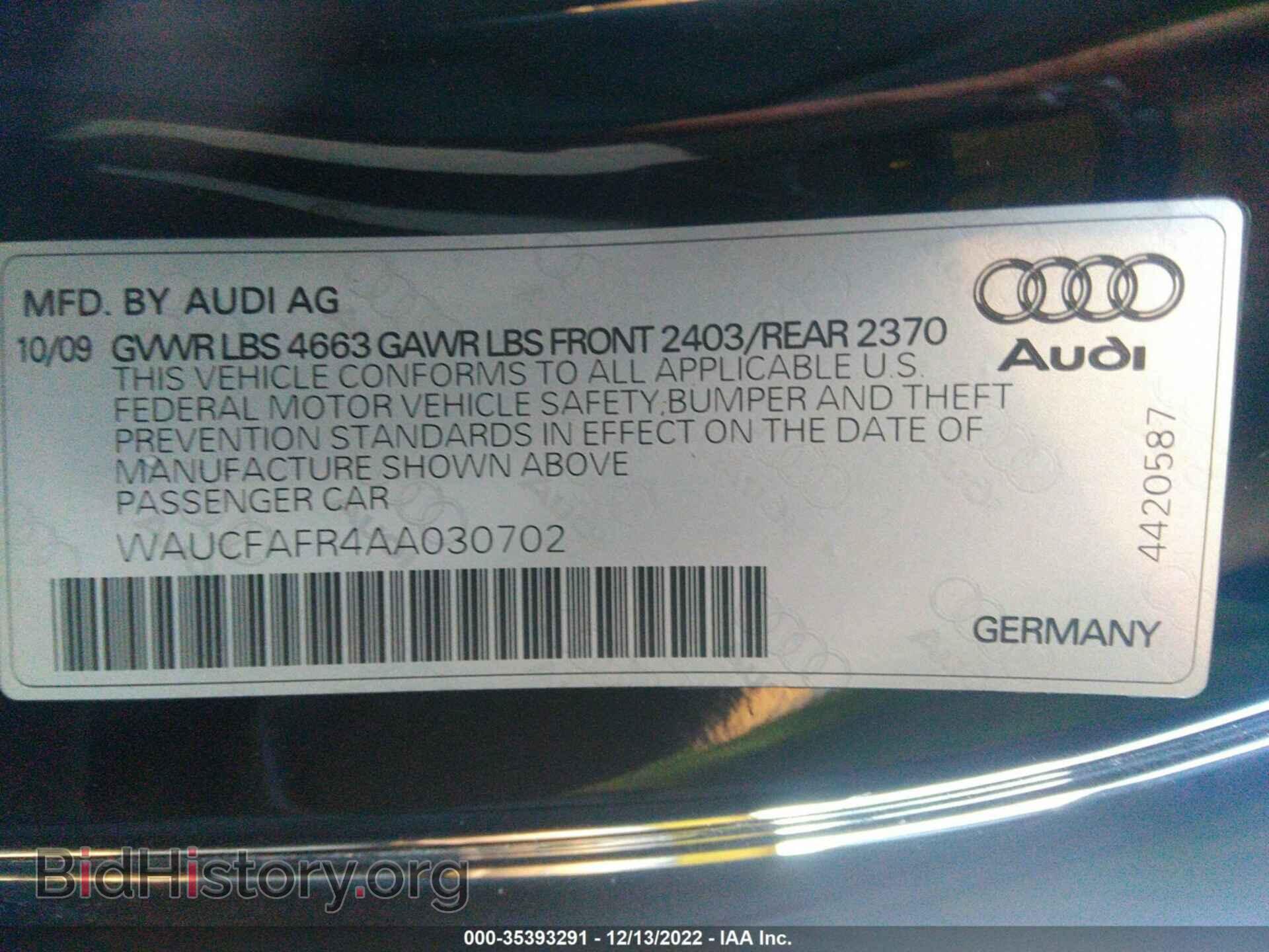 2010 AUDI A5 - VIN: WAUCFAFR4AA030702 - Фото 9