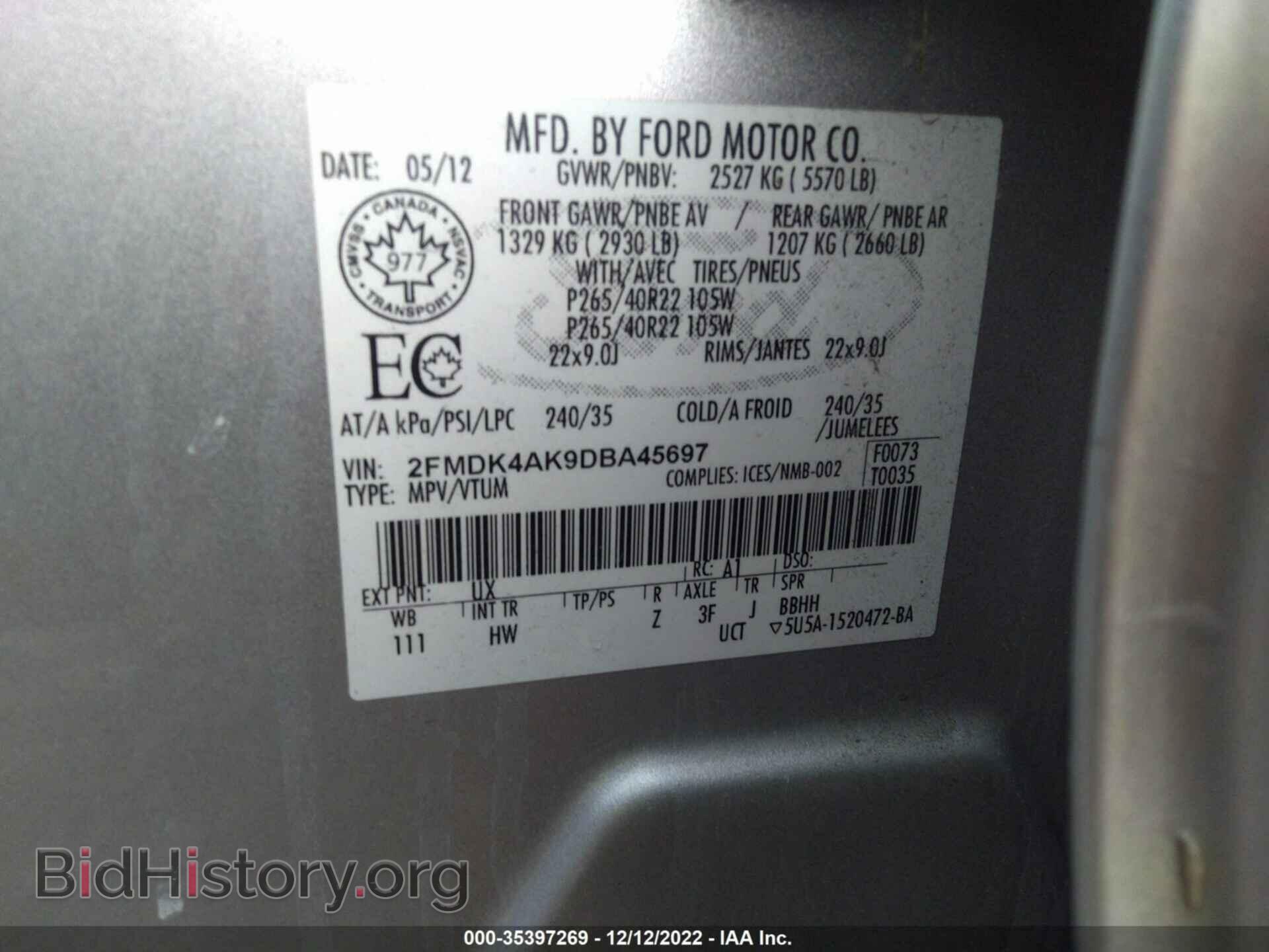 2013 FORD EDGE - VIN: 2FMDK4AK9DBA45697 - Фото 9