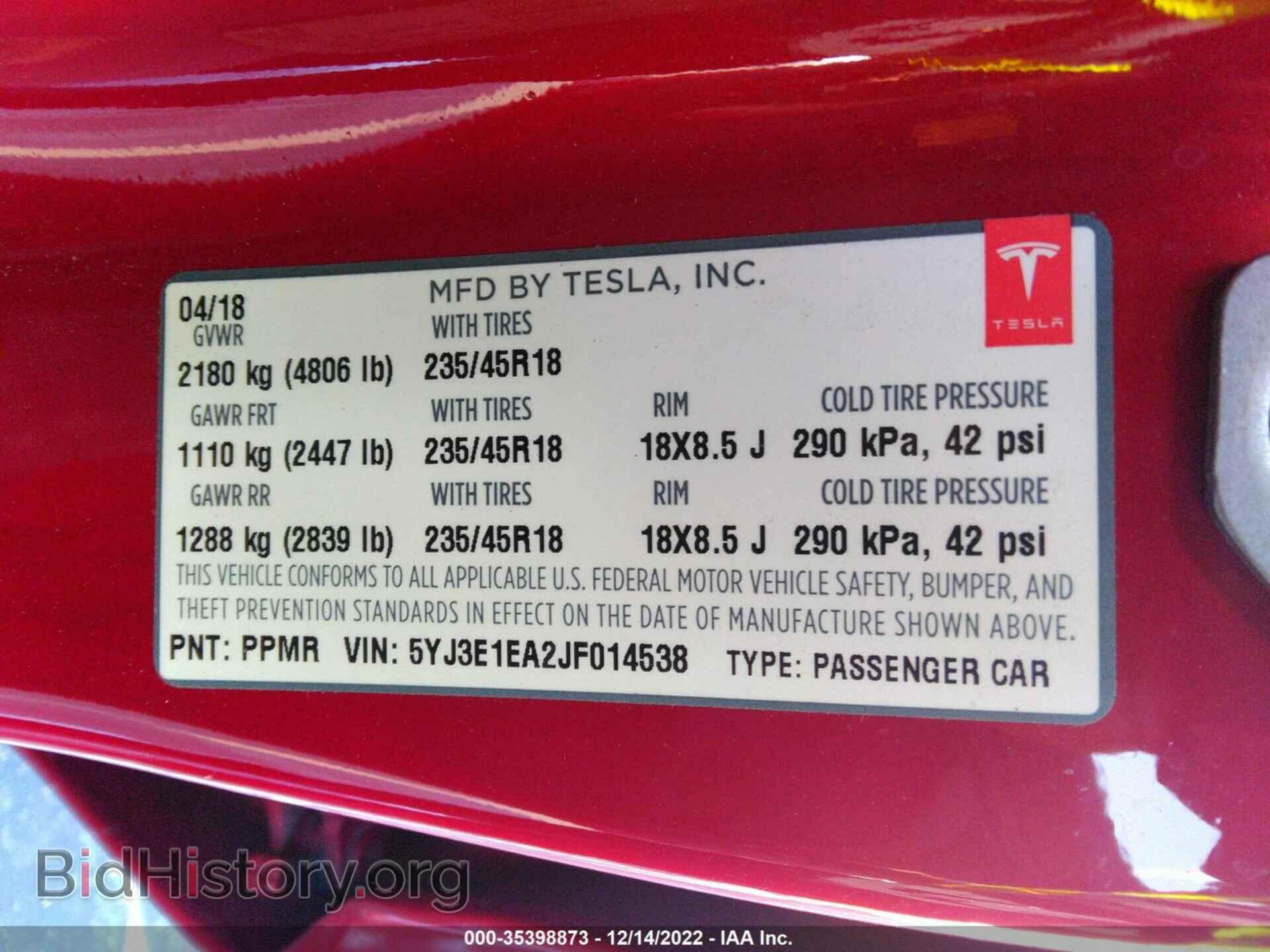 2018 TESLA MODEL 3 - VIN: 5YJ3E1EA2JF014538 - Photo 9