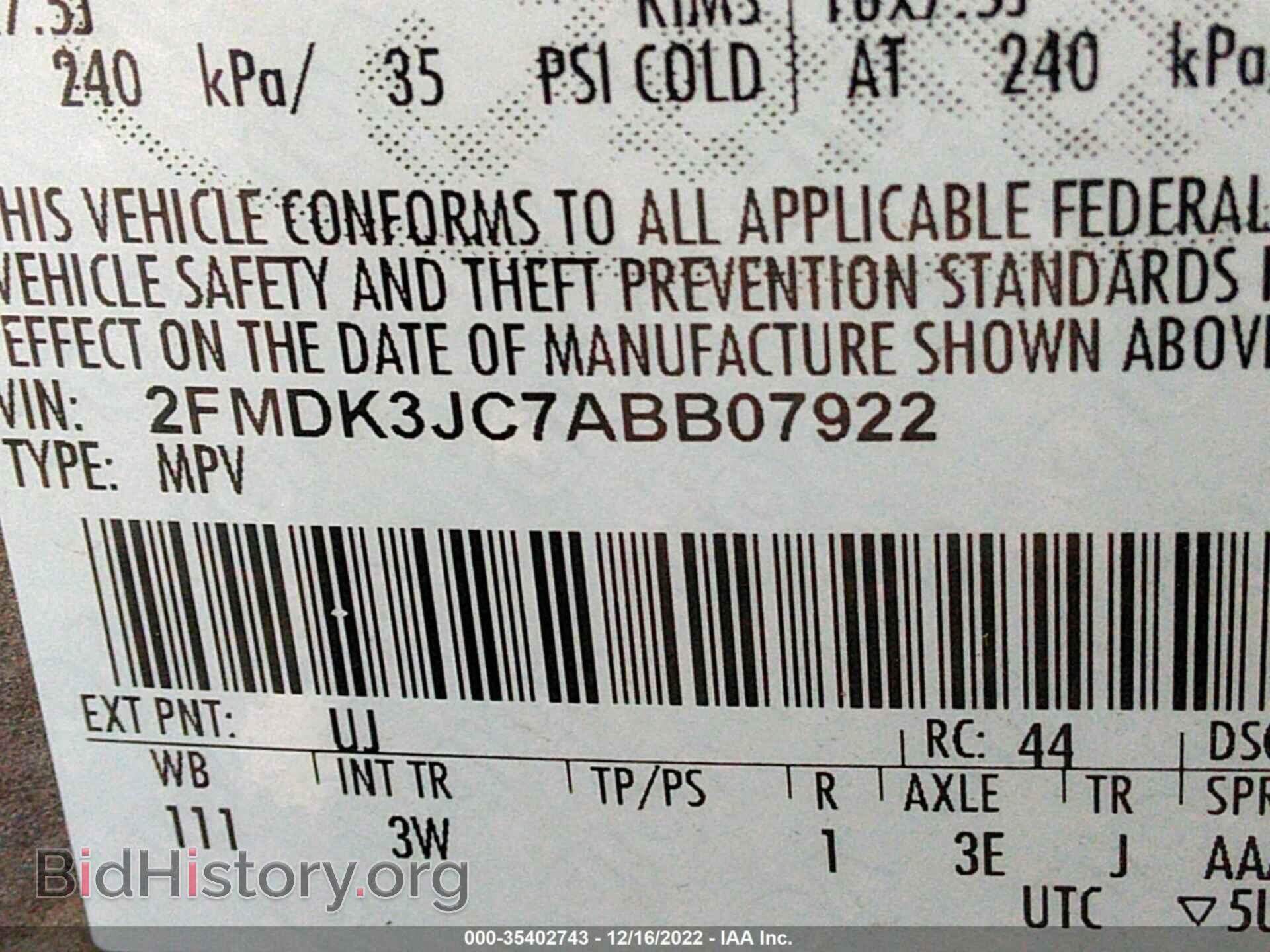 2010 FORD EDGE - VIN: 2FMDK3JC7ABB07922 - Фото 9