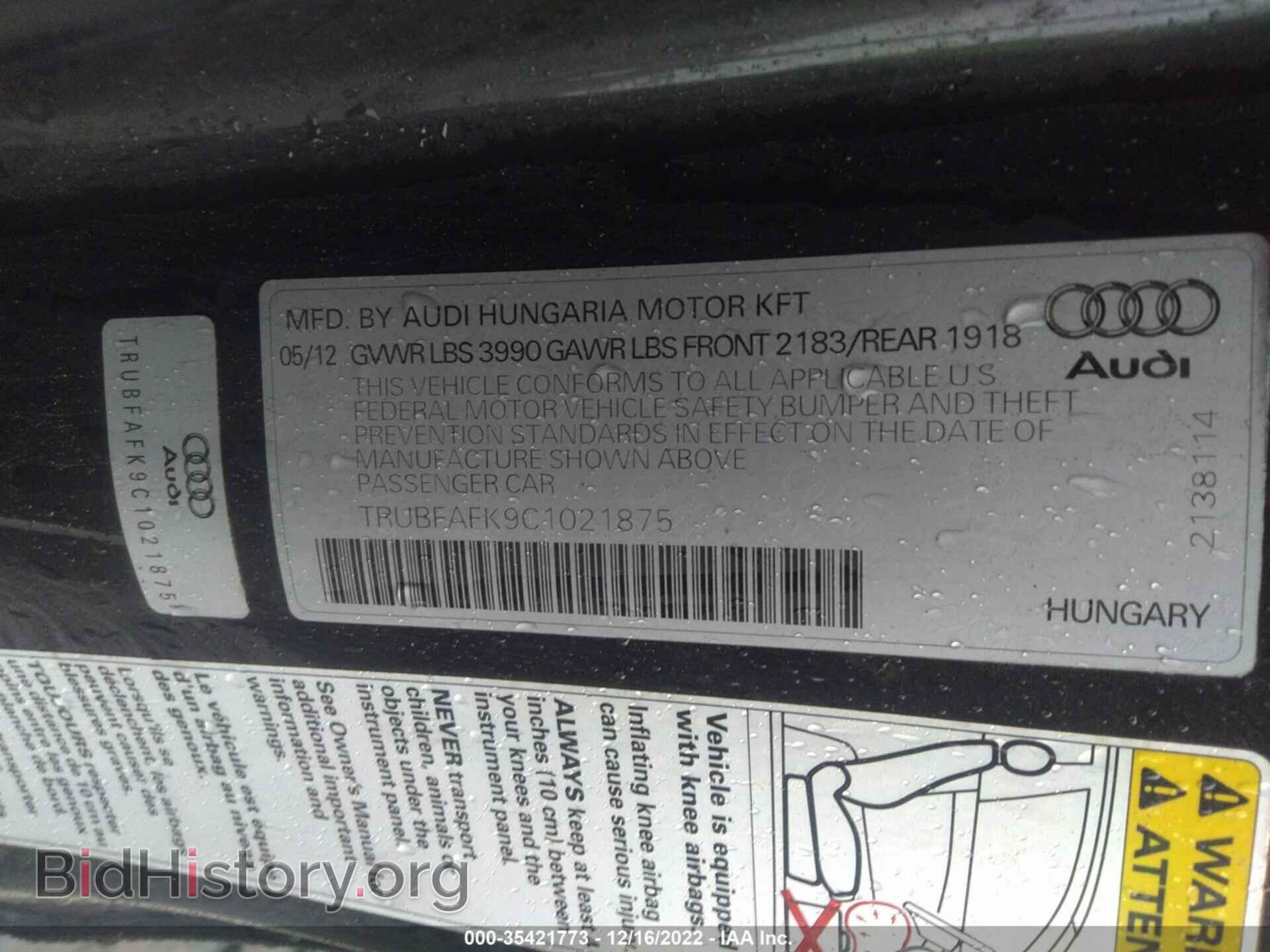 2012 AUDI TT - VIN: TRUBFAFK9C1021875 - Фото 9