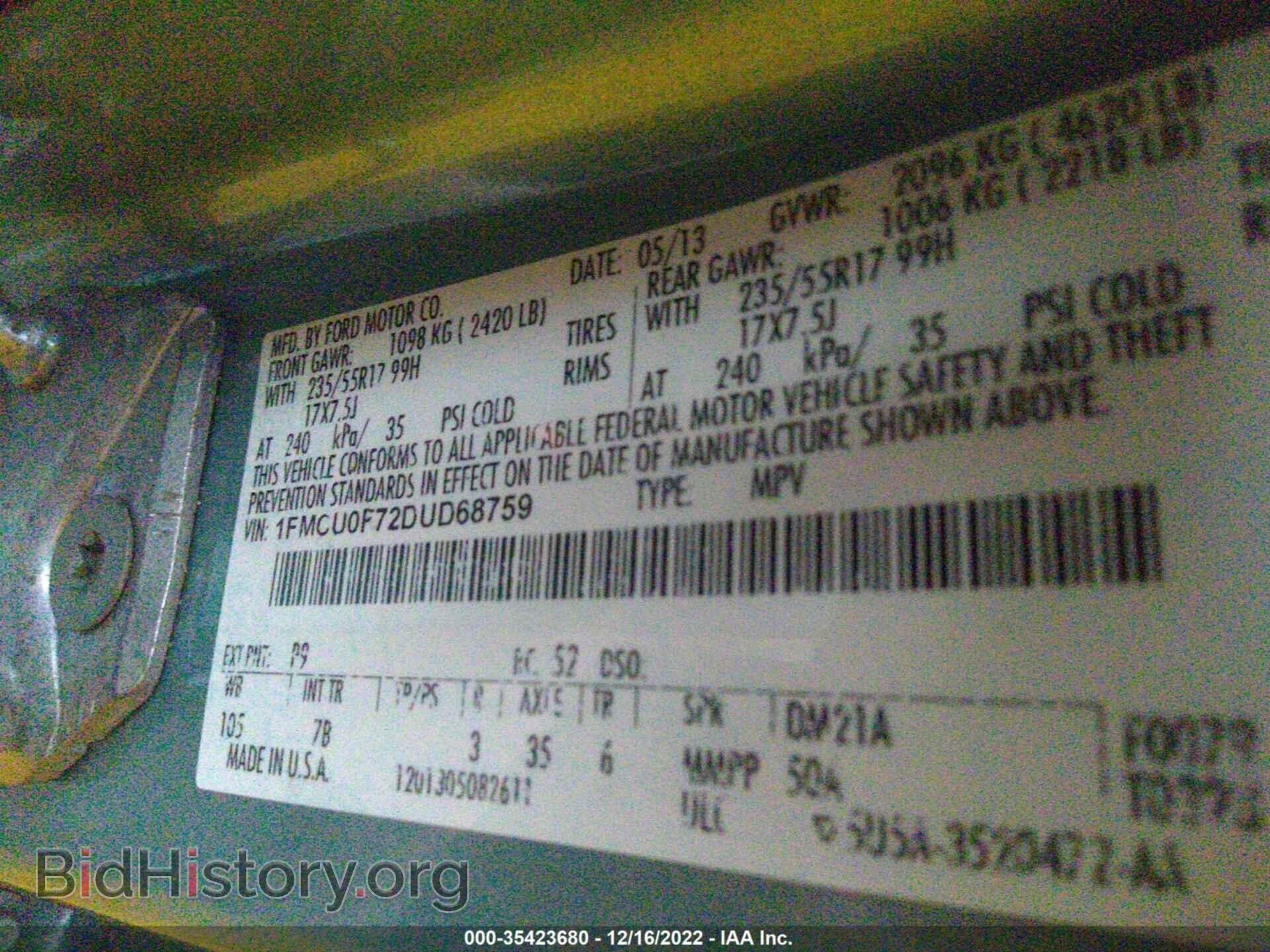 2013 FORD ESCAPE - VIN: 1FMCU0F72DUD68759 - Фото 9