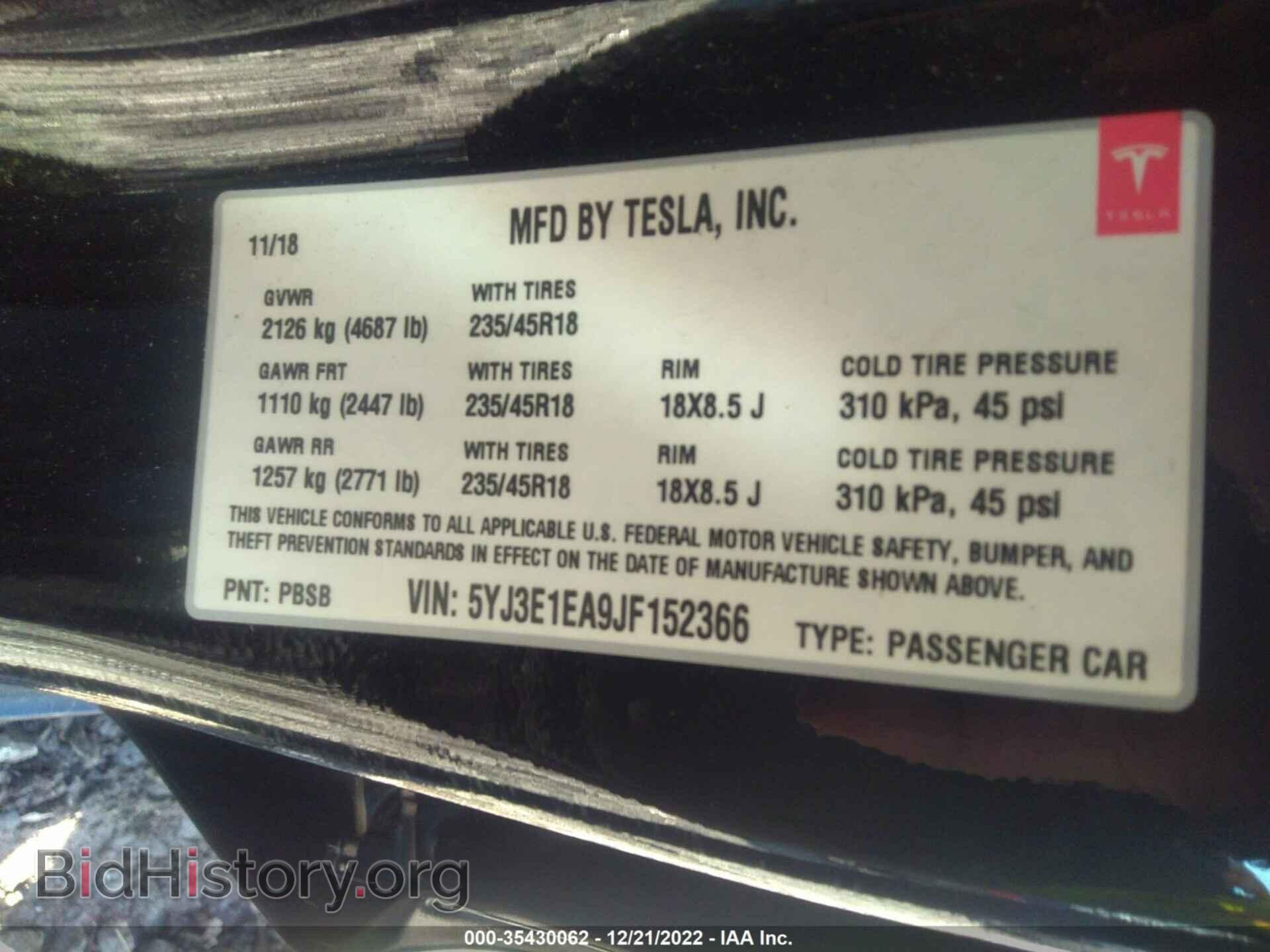 2018 TESLA MODEL 3 - VIN: 5YJ3E1EA9JF152366 - Photo 9