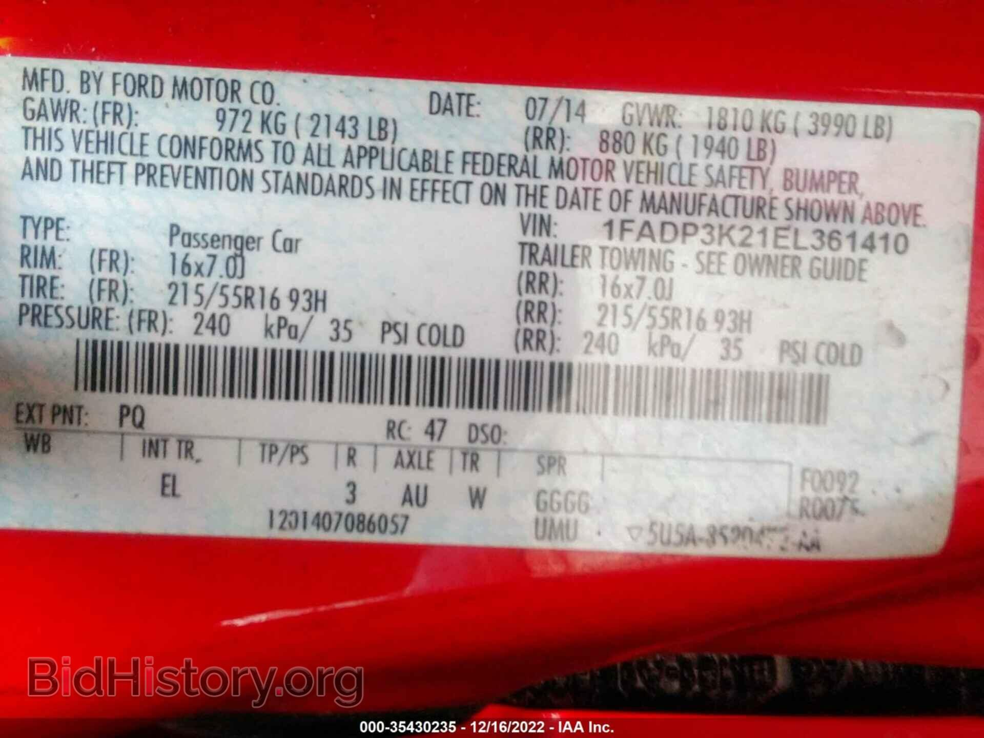 2014 FORD FOCUS - VIN: 1FADP3K21EL361410 - Фото 9