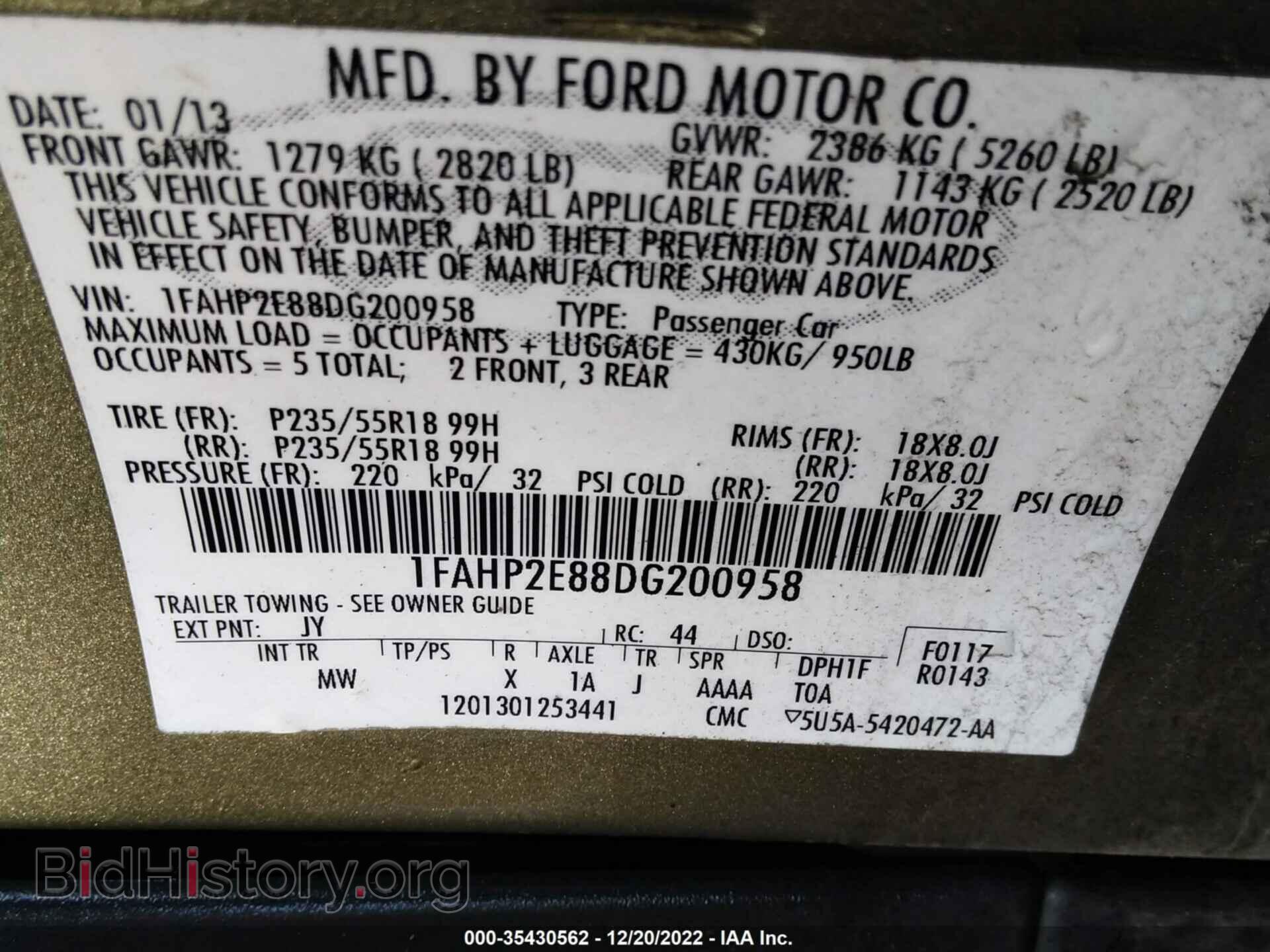 2013 FORD TAURUS - VIN: 1FAHP2E88DG200958 - Фото 9