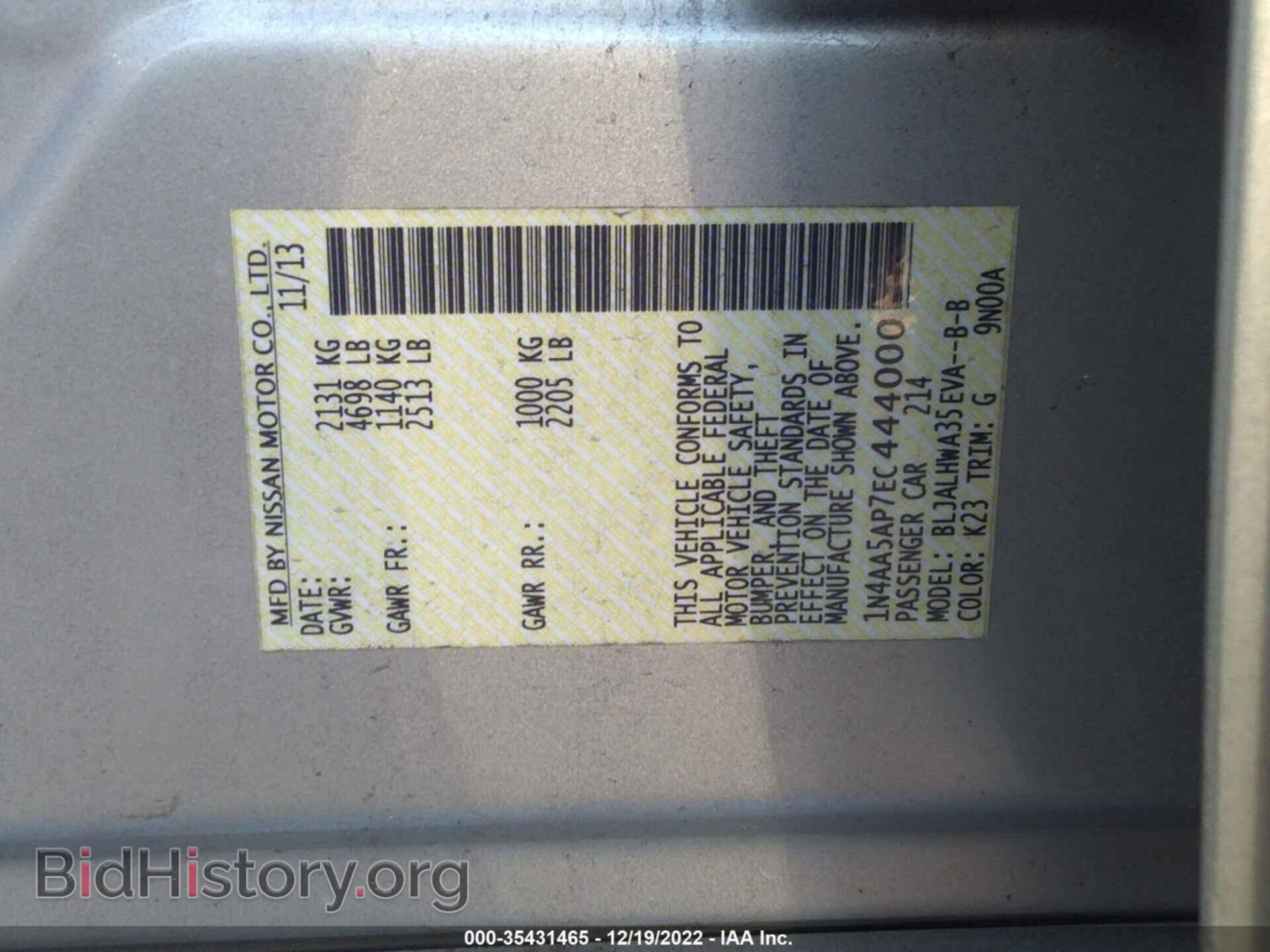 2014 NISSAN MAXIMA - VIN: 1N4AA5AP7EC444000 - Фото 9