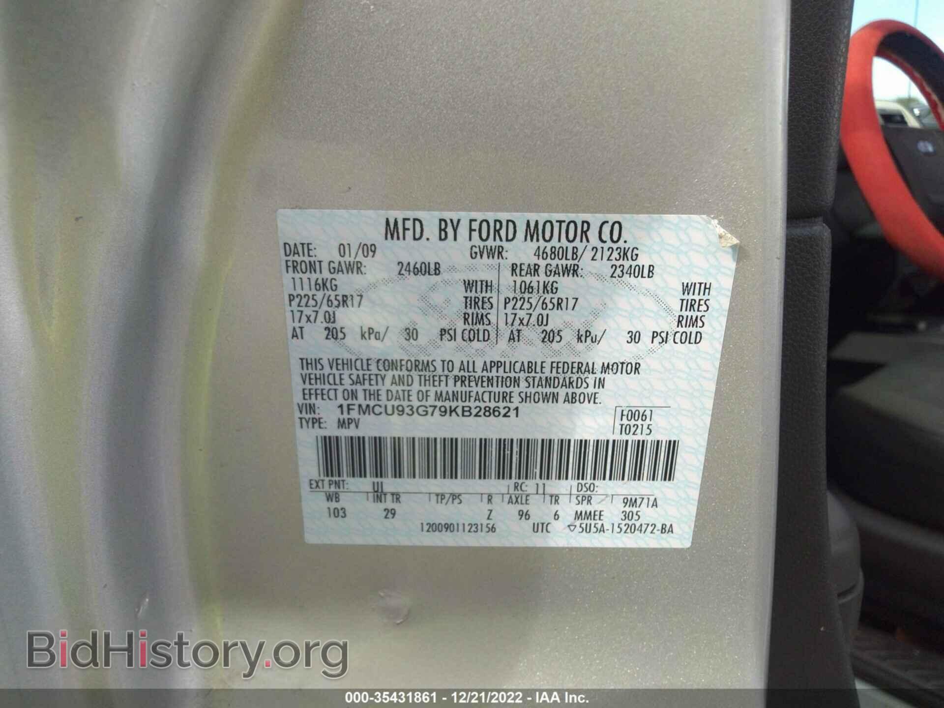 2009 FORD ESCAPE - VIN: 1FMCU93G79KB28621 - Photo 9