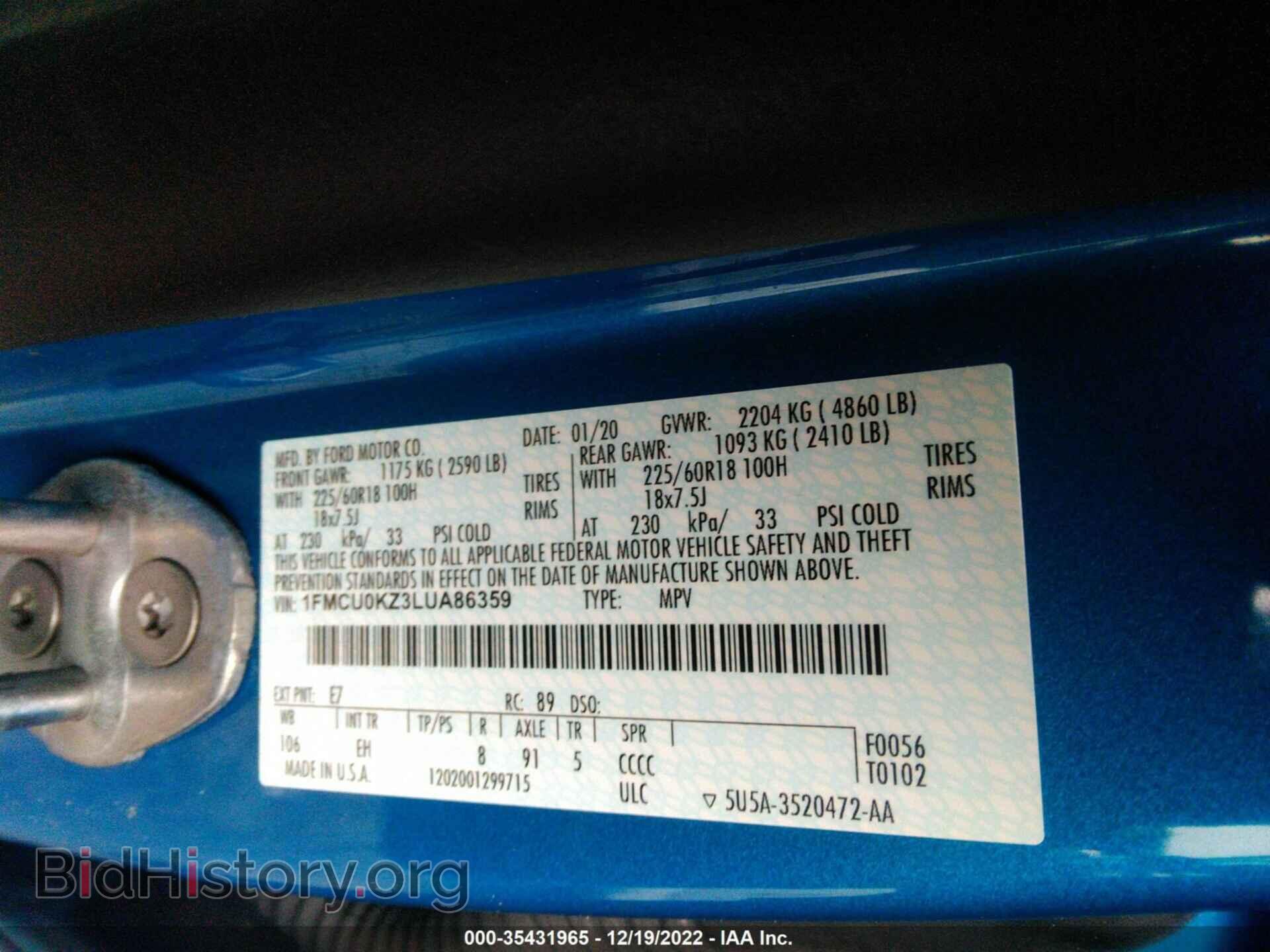 2020 FORD ESCAPE - VIN: 1FMCU0KZ3LUA86359 - Photo 9