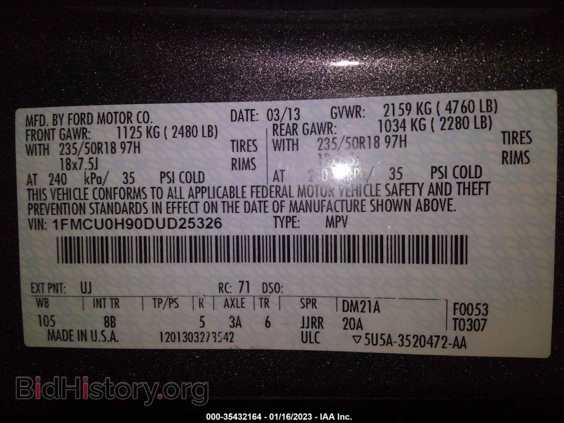 2013 FORD ESCAPE - VIN: 1FMCU0H90DUD25326 - Фото 9