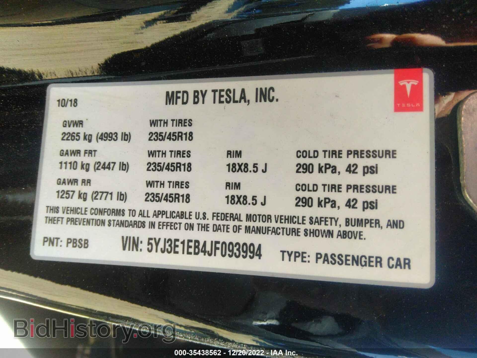2018 TESLA MODEL 3 - VIN: 5YJ3E1EB4JF093994 - Photo 9