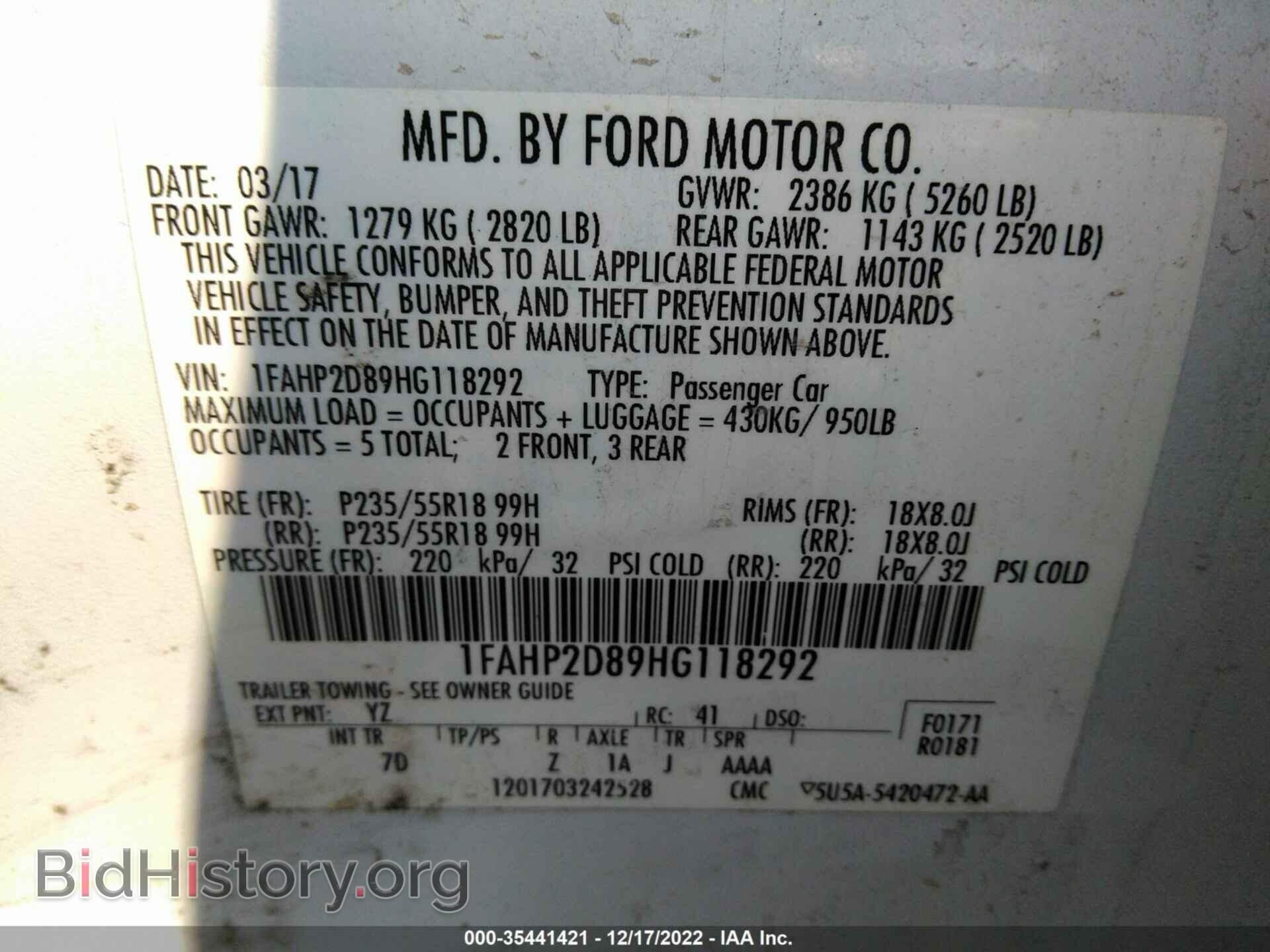 2017 FORD TAURUS - VIN: 00AHP2D89HG118292 - Фото 9