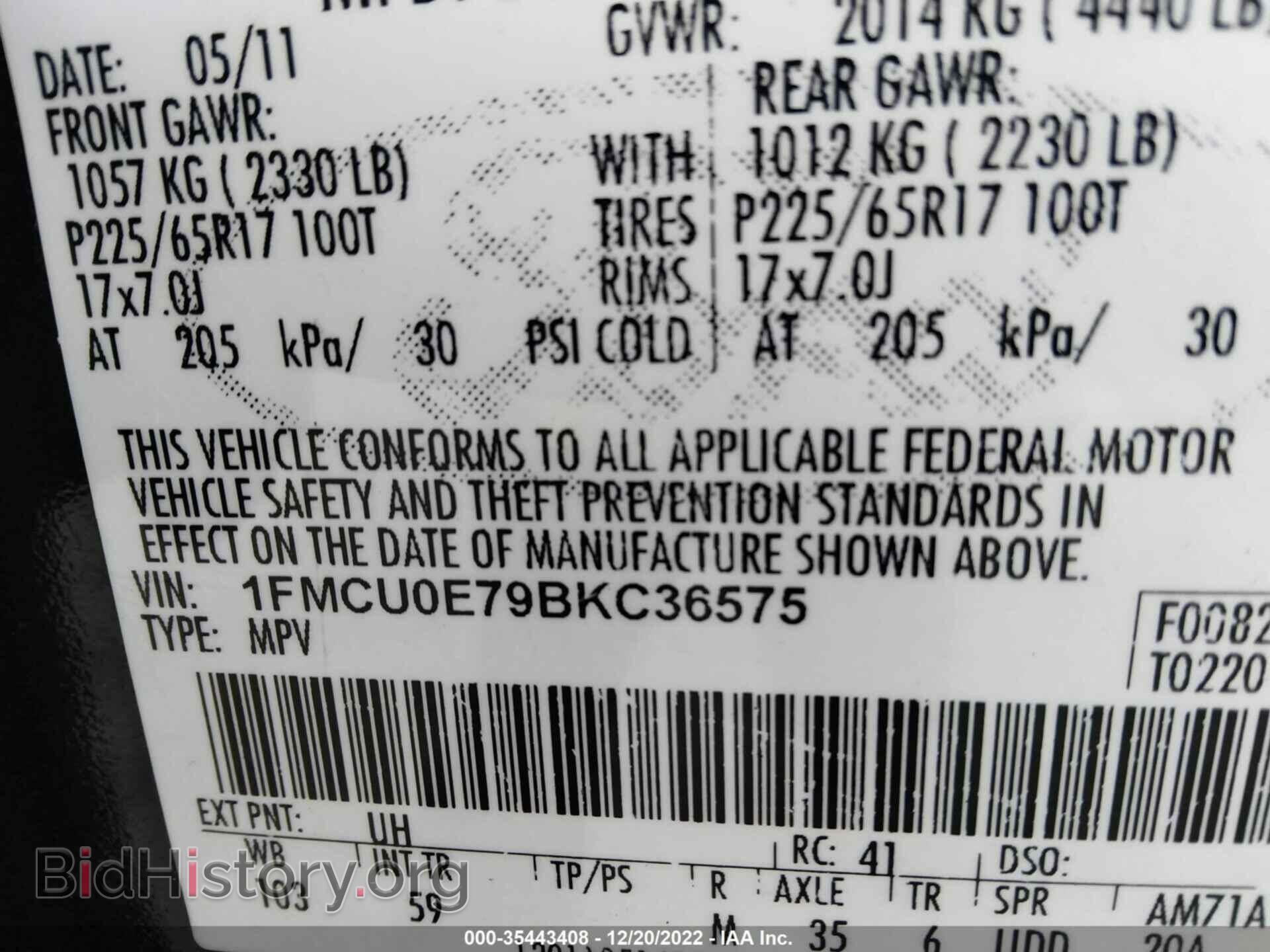 2011 FORD ESCAPE - VIN: 1FMCU0E79BKC36575 - Фото 9