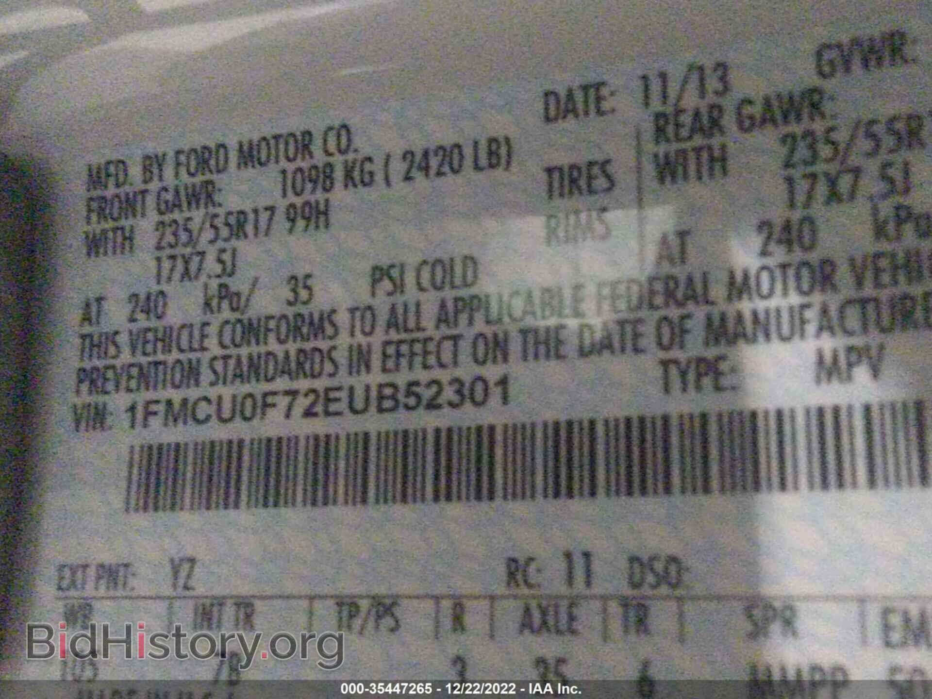 2014 FORD ESCAPE - VIN: 1FMCU0F72EUB52301 - Фото 9