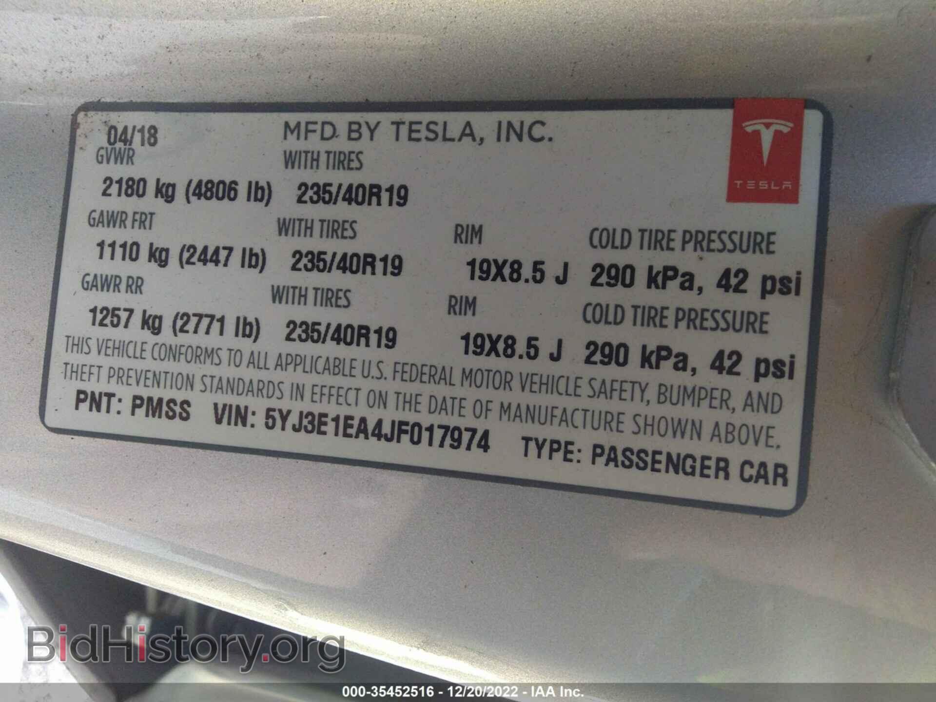 2018 TESLA MODEL 3 - VIN: 5YJ3E1EA4JF017974 - Photo 9