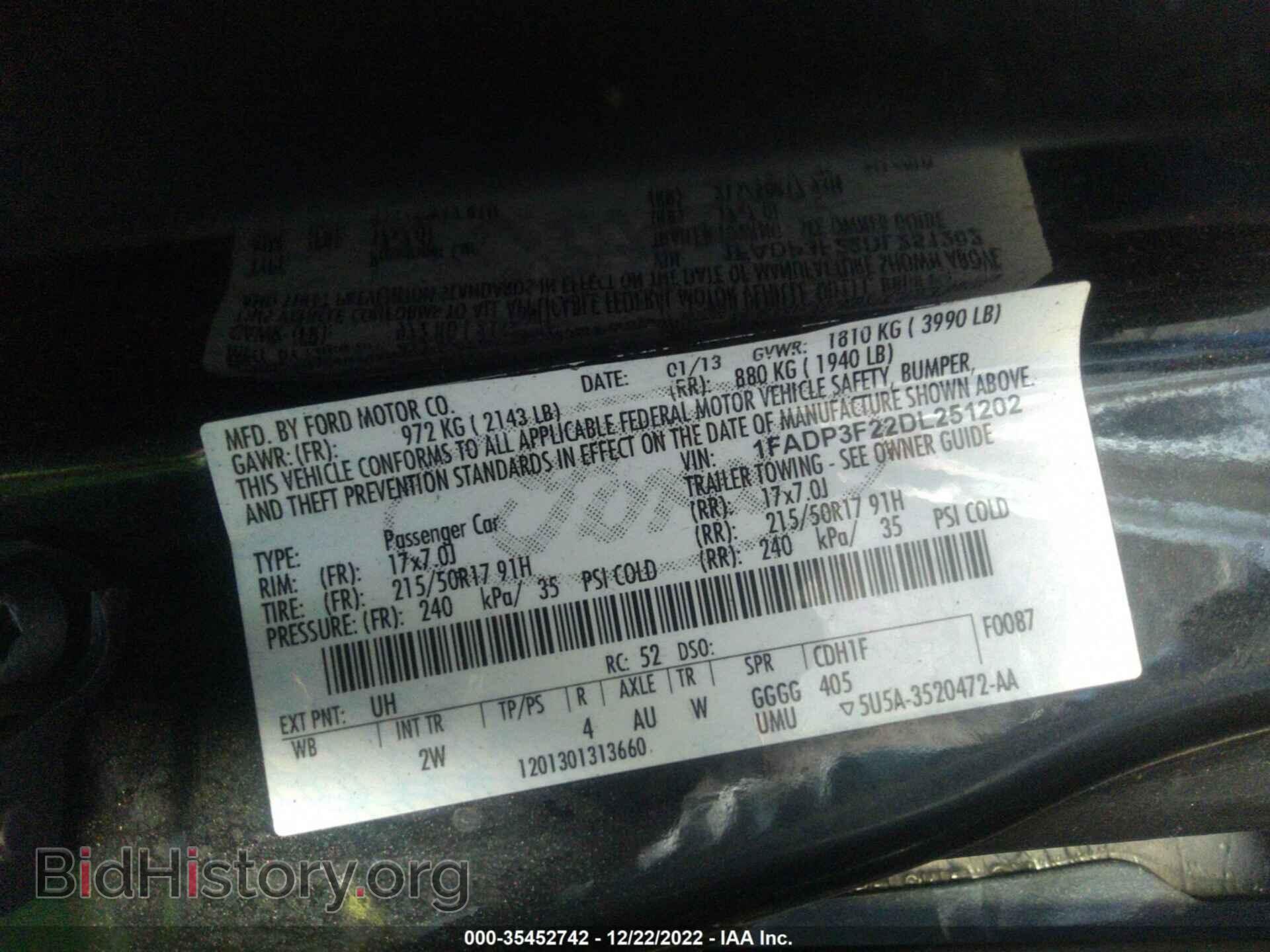 2013 FORD FOCUS - VIN: 1FADP3F22DL251202 - Фото 9
