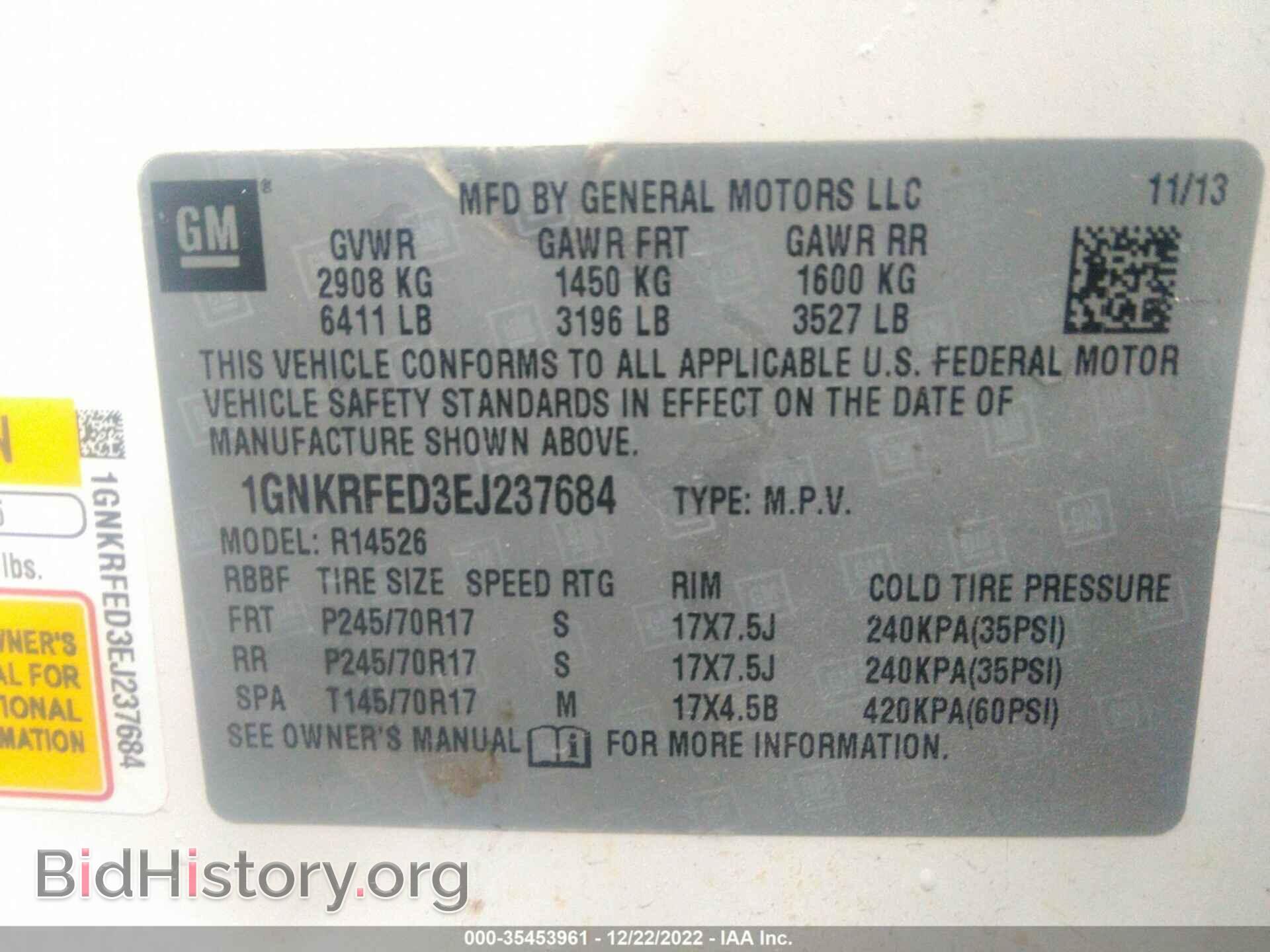 2014 CHEVROLET TRAVERSE - VIN: 1GNKRFED3EJ237684 - Фото 9