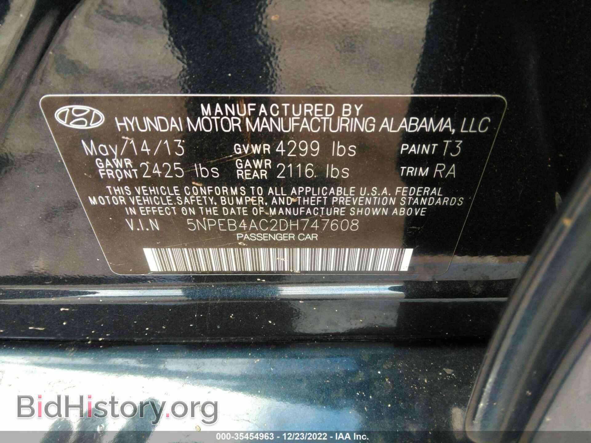 2013 HYUNDAI SONATA - VIN: 5NPEB4AC2DH747608 - Фото 9