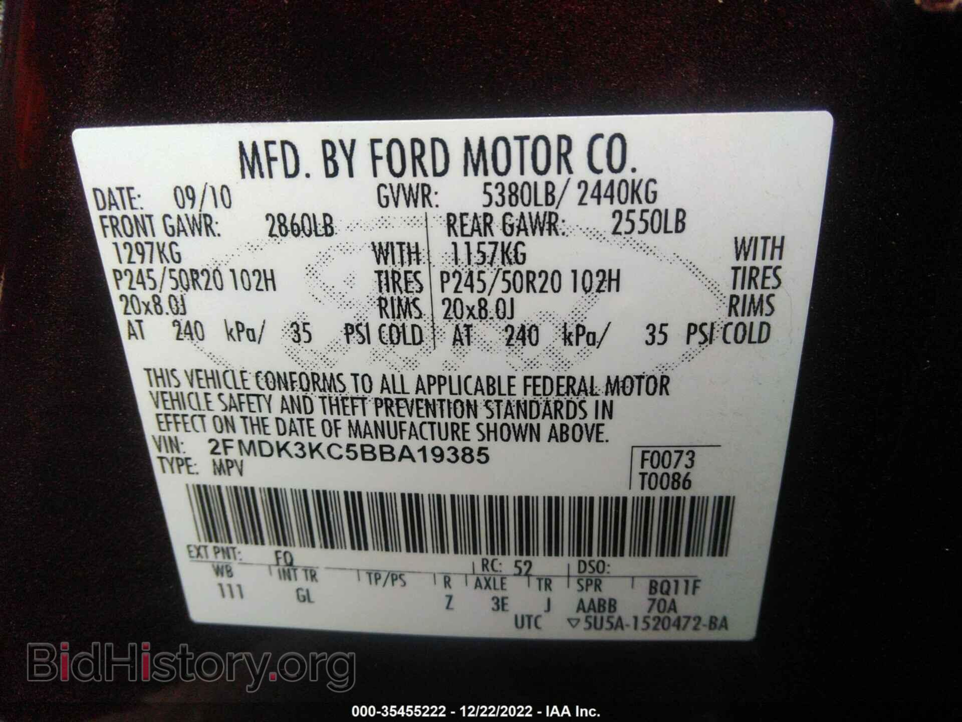 2011 FORD EDGE - VIN: 2FMDK3KC5BBA19385 - Photo 9