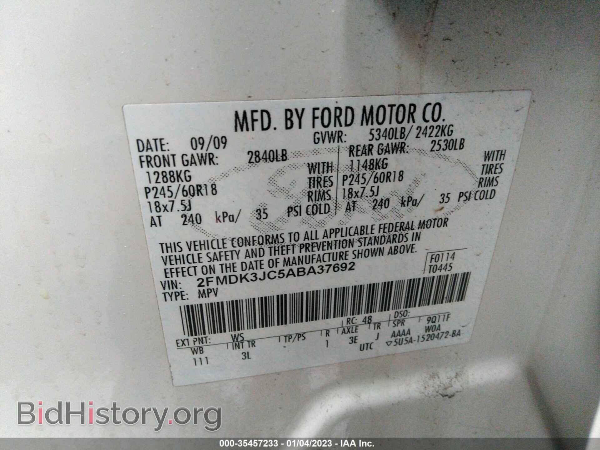 2010 FORD EDGE - VIN: 2FMDK3JC5ABA37692 - Фото 9