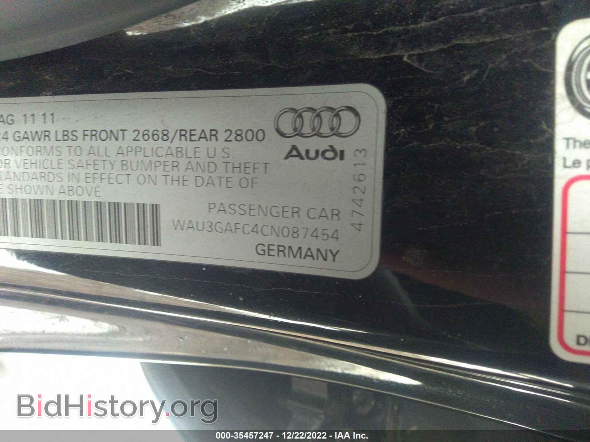 2012 AUDI A7 - VIN: WAU3GAFC4CN087454 - Фото 9