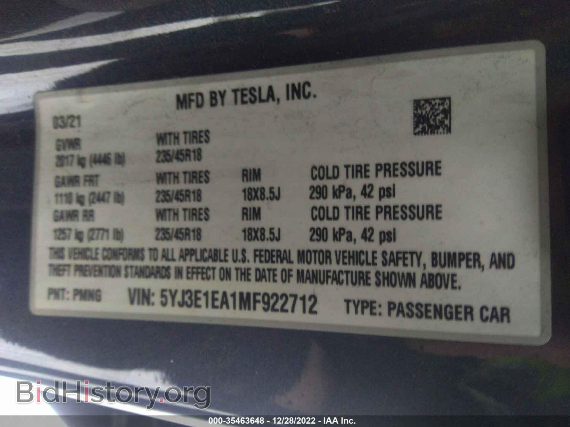 2021 TESLA MODEL 3 - VIN: 5YJ3E1EA1MF922712 - Фото 9