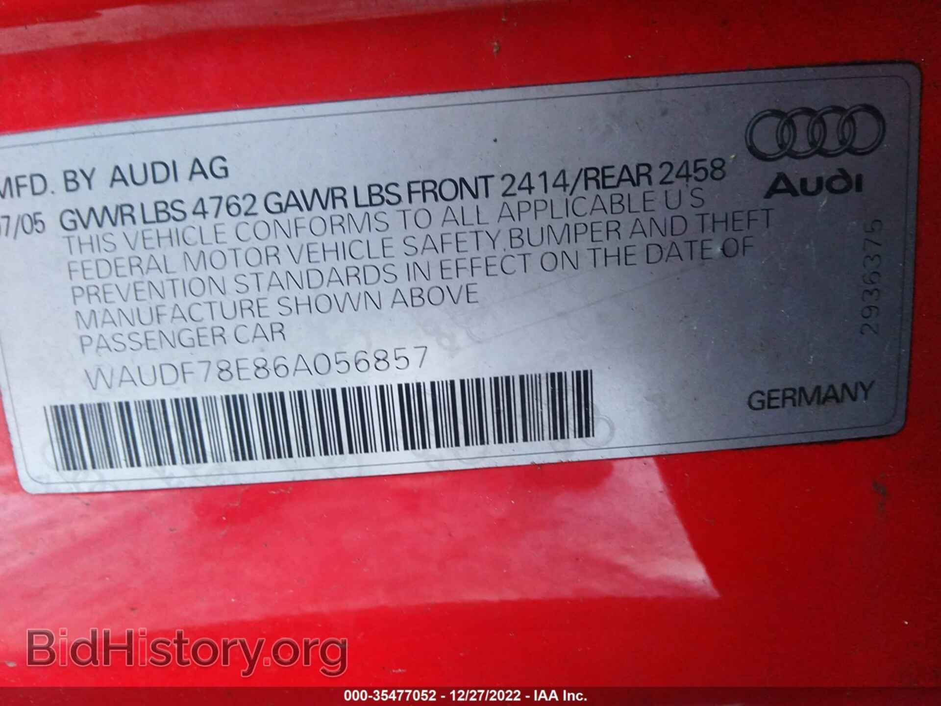 2006 AUDI A4 - VIN: WAUDF78E86A056857 - Фото 9