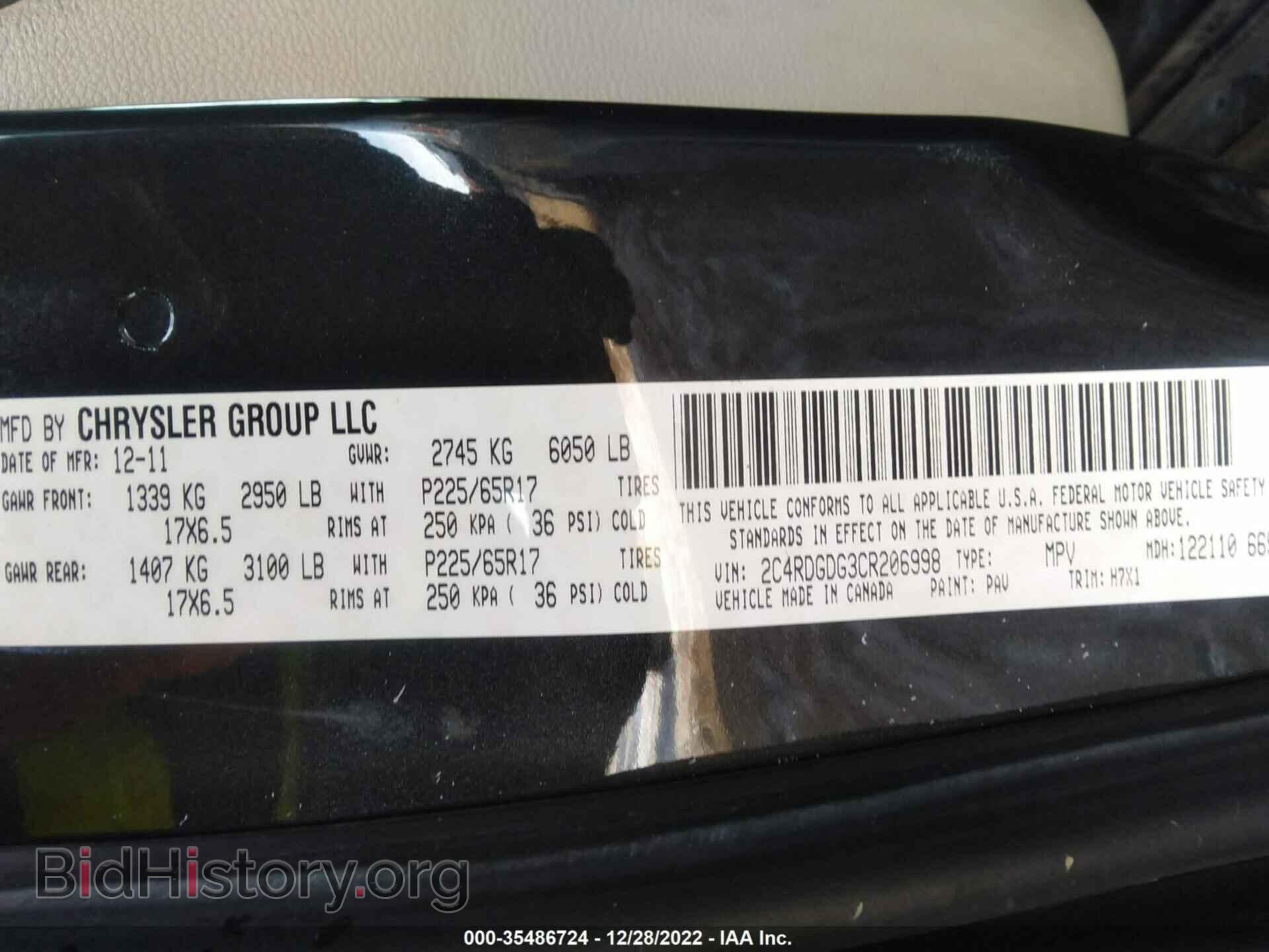 2012 DODGE GRAND CARAVAN - VIN: 2C4RDGDG3CR206998 - Фото 9