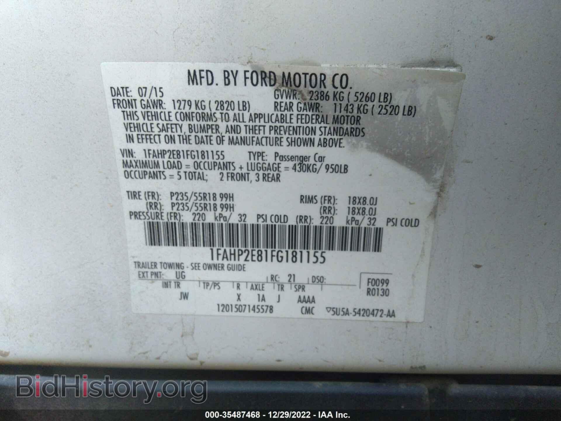2015 FORD TAURUS - VIN: 1FAHP2E81FG181155 - Photo 9