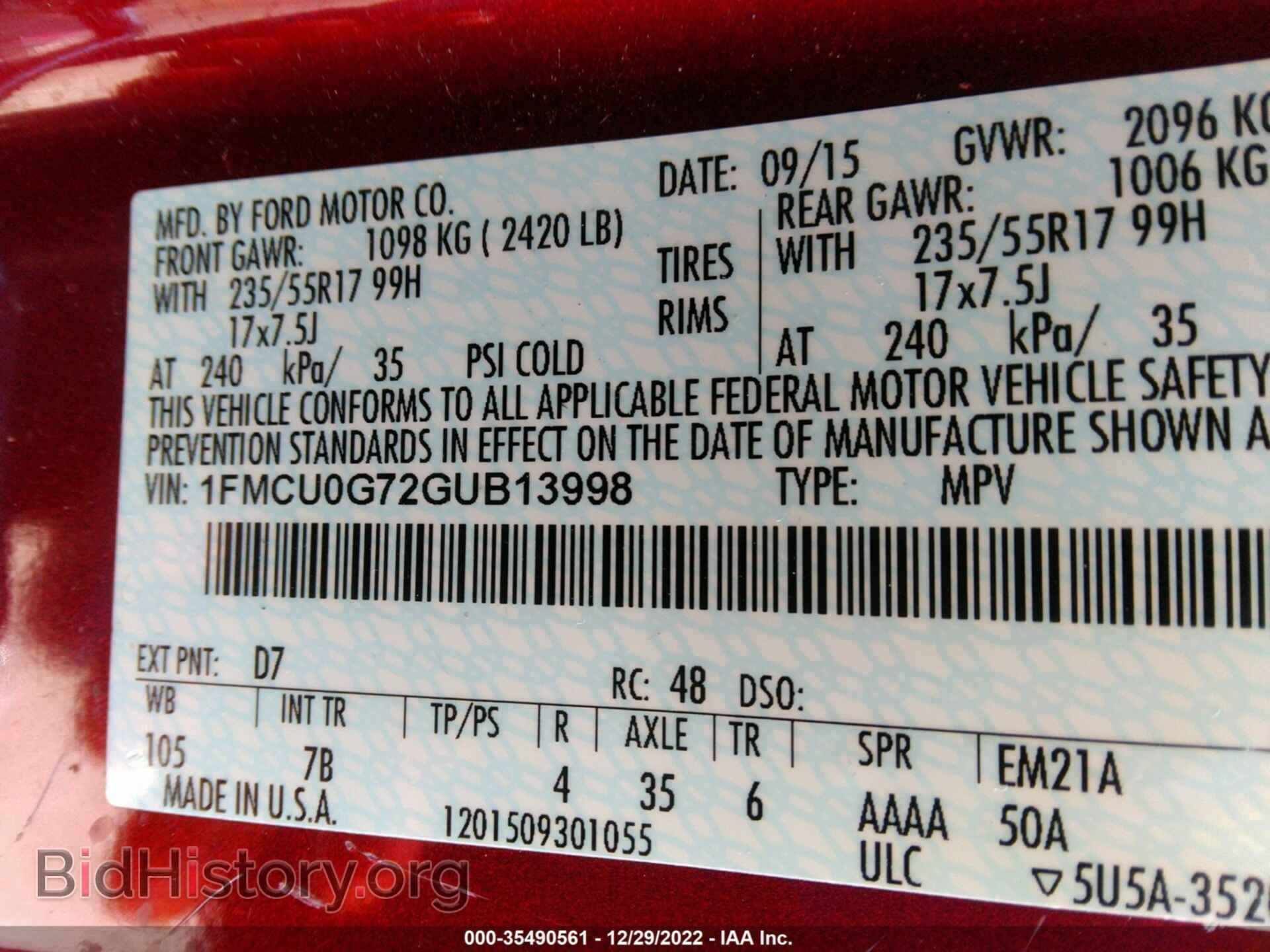 2016 FORD ESCAPE - VIN: 1FMCU0G72GUB13998 - Фото 9