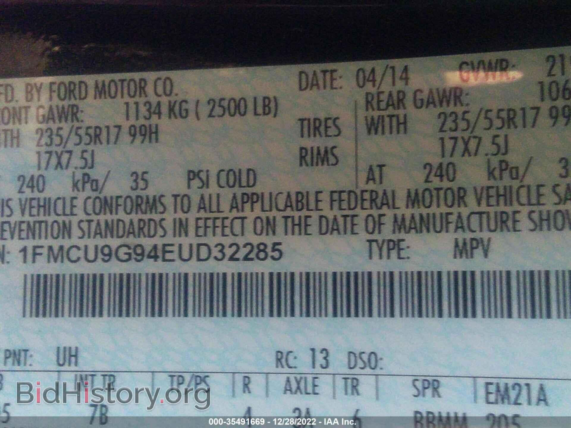 2014 FORD ESCAPE - VIN: 1FMCU9G94EUD32285 - Photo 9