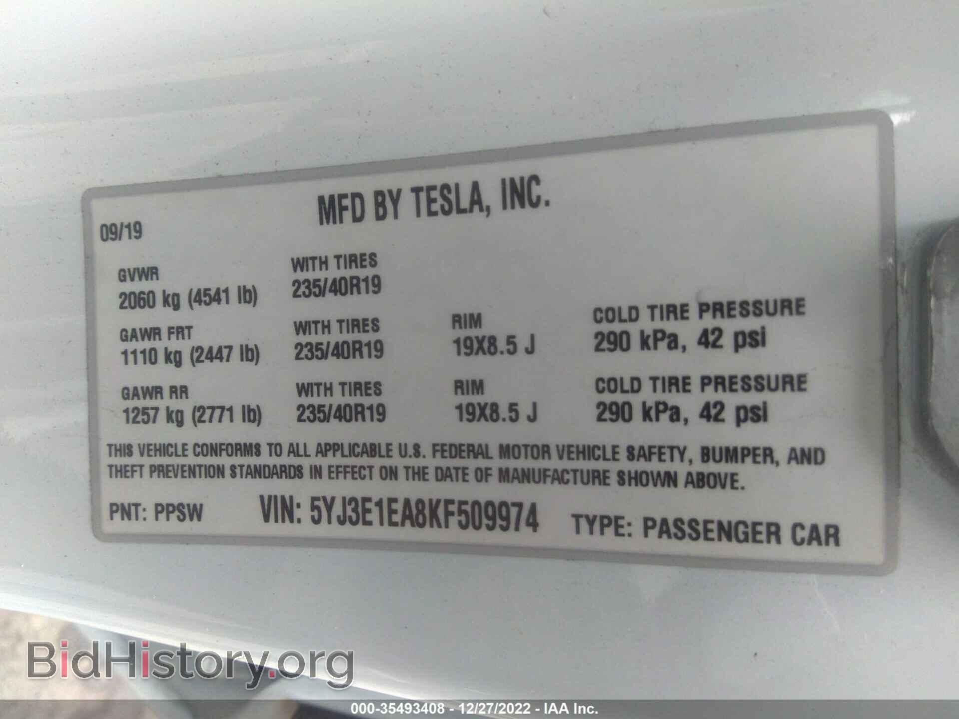 2019 TESLA MODEL 3 - VIN: 5YJ3E1EA8KF509974 - Photo 9