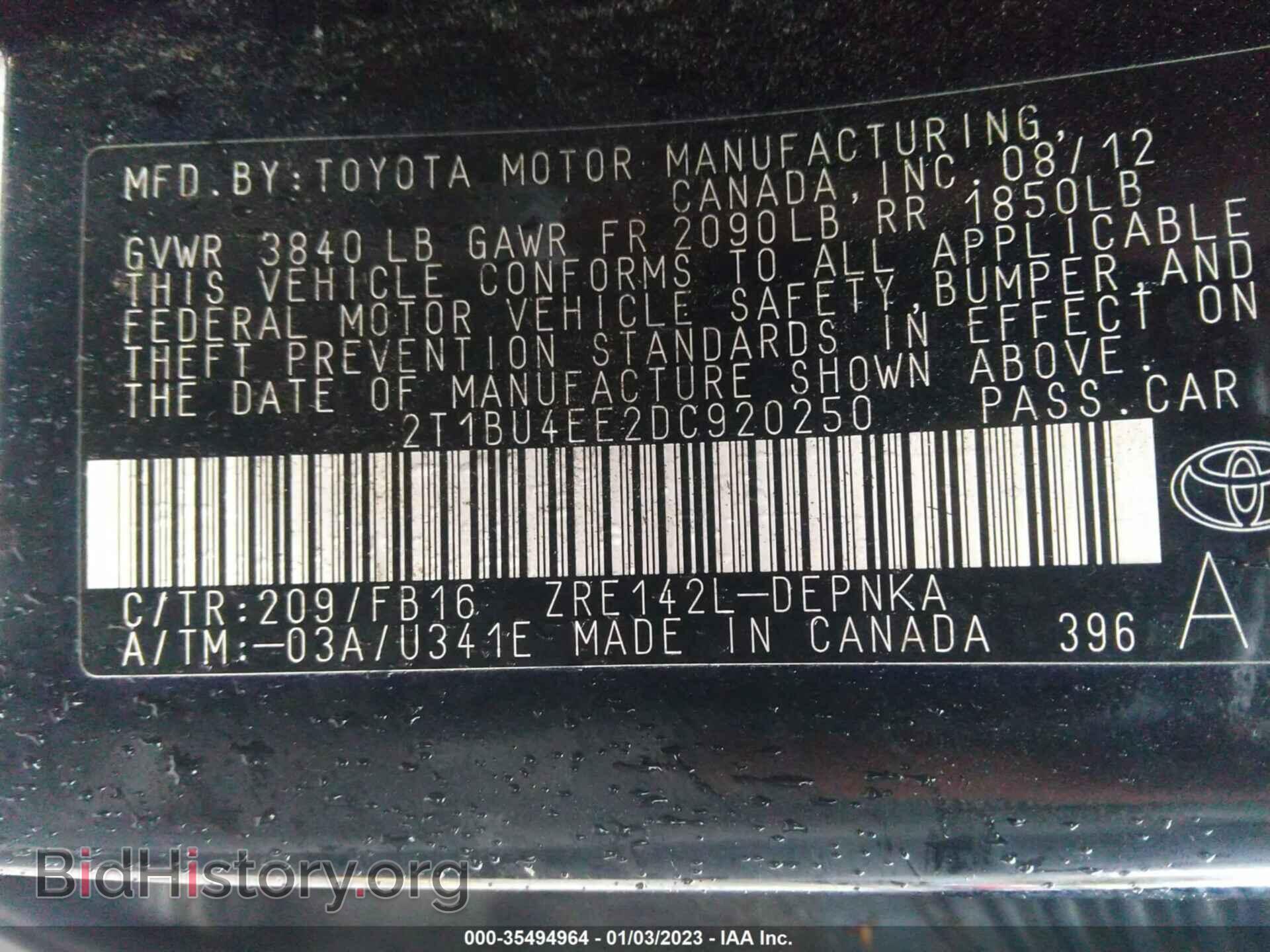2013 TOYOTA COROLLA - VIN: 2T1BU4EE2DC920250 - Фото 9