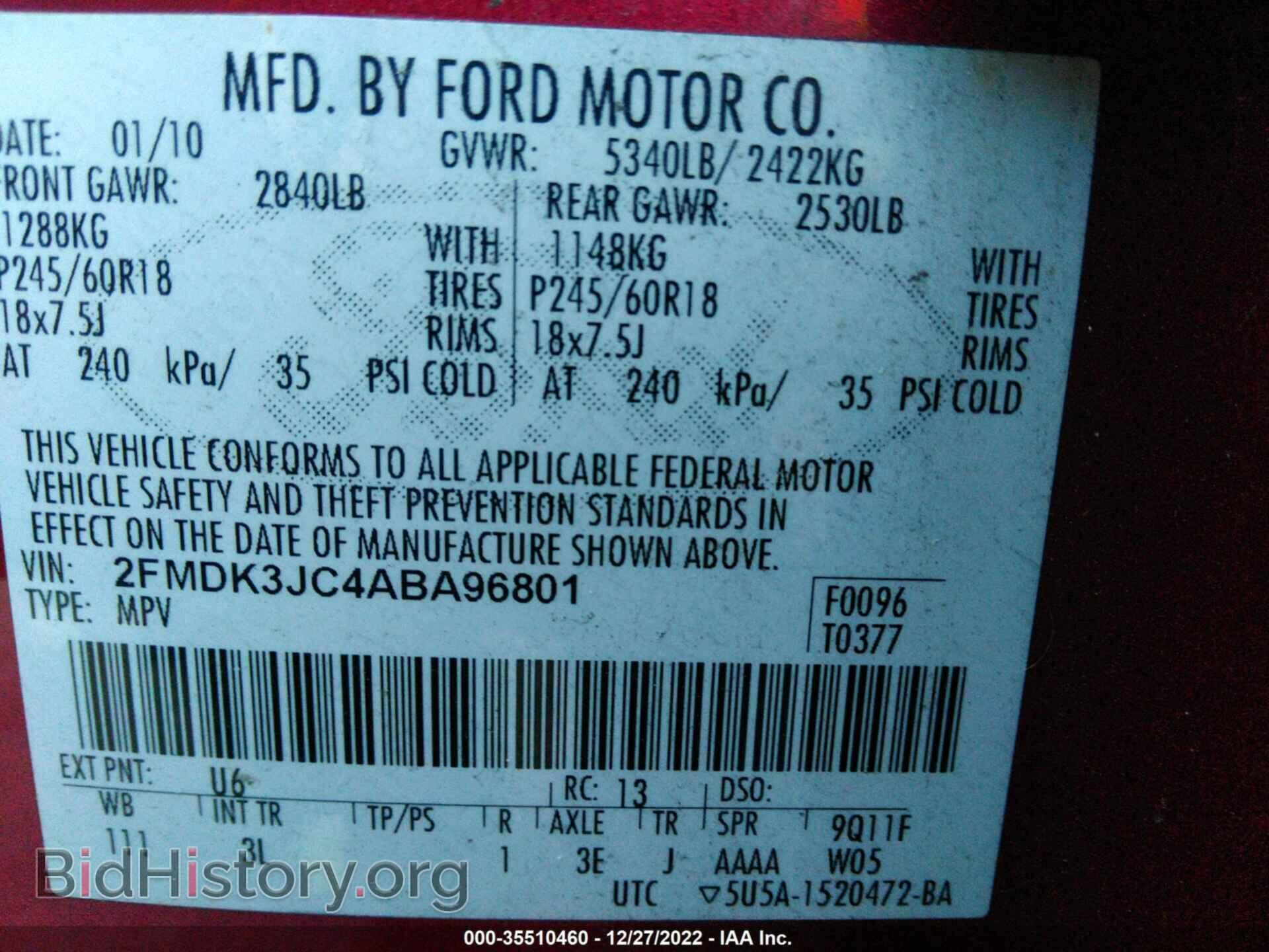 2010 FORD EDGE - VIN: 2FMDK3JC4ABA96801 - Фото 9