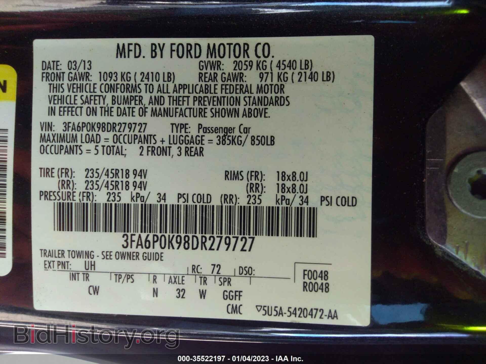 2013 FORD FUSION - VIN: 3FA6P0K98DR279727 - Photo 9