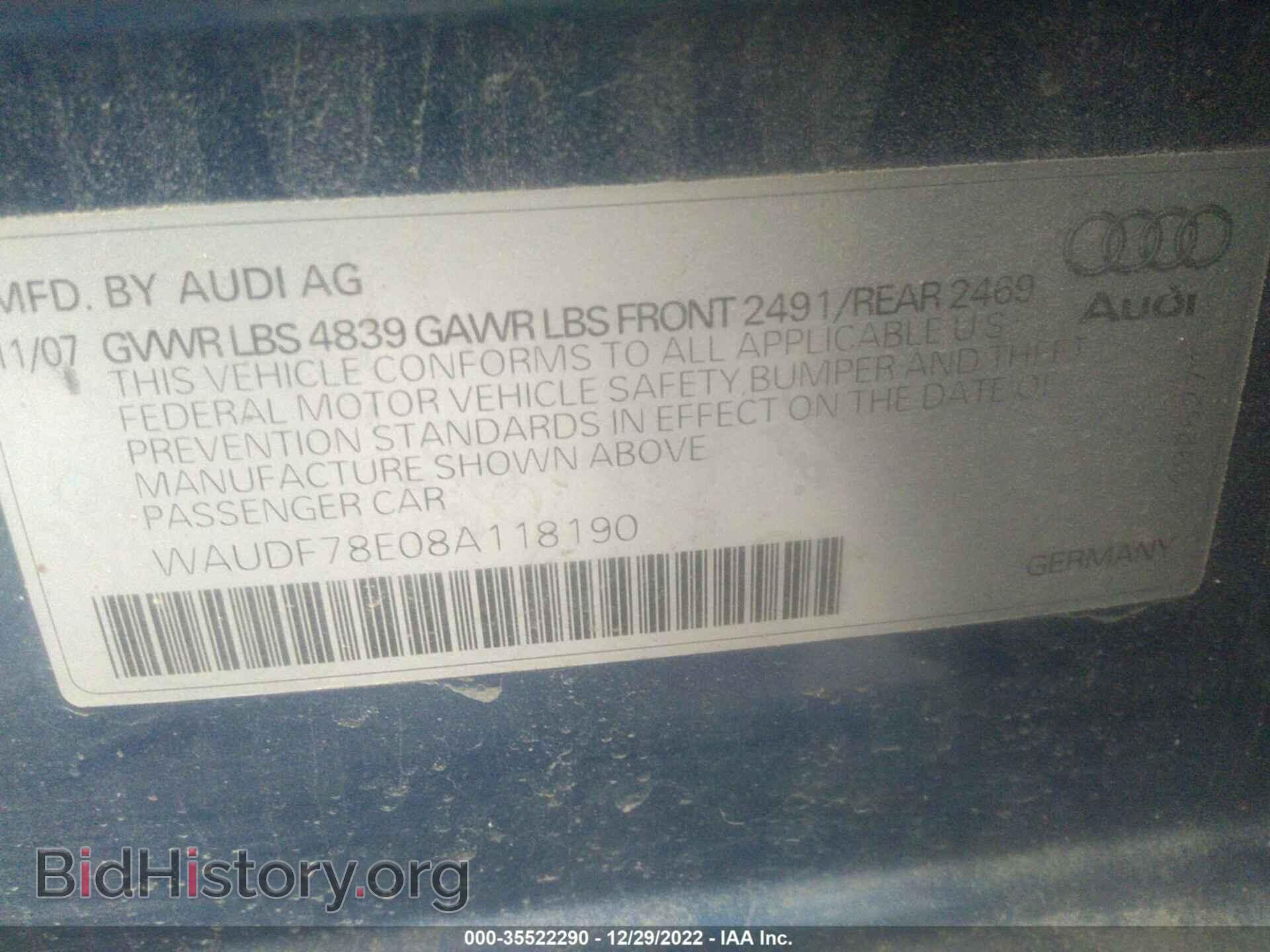2008 AUDI A4 - VIN: WAUDF78E08A118190 - Фото 9