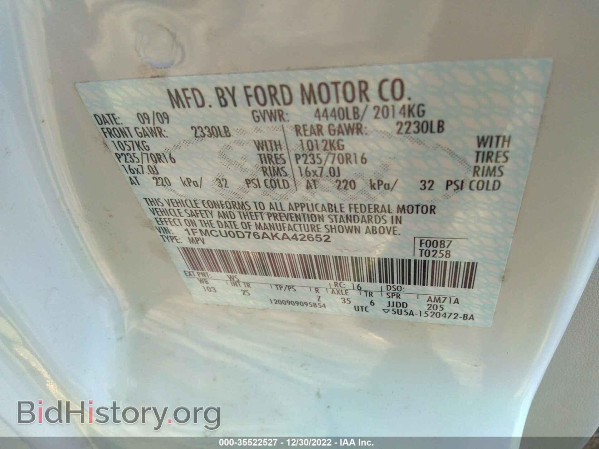 2010 FORD ESCAPE - VIN: 1FMCU0D76AKA42652 - Фото 9