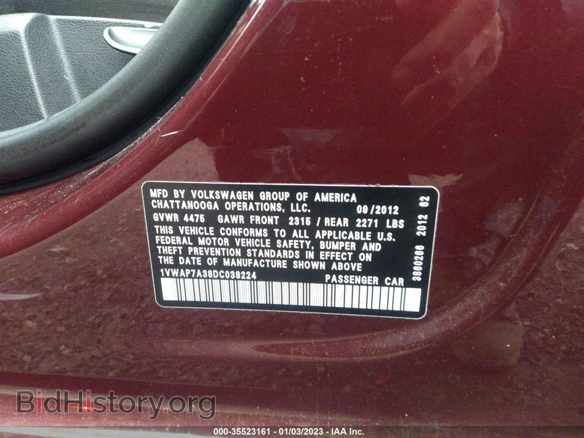 2013 VOLKSWAGEN PASSAT - VIN: 1VWAP7A38DC038224 - Фото 9