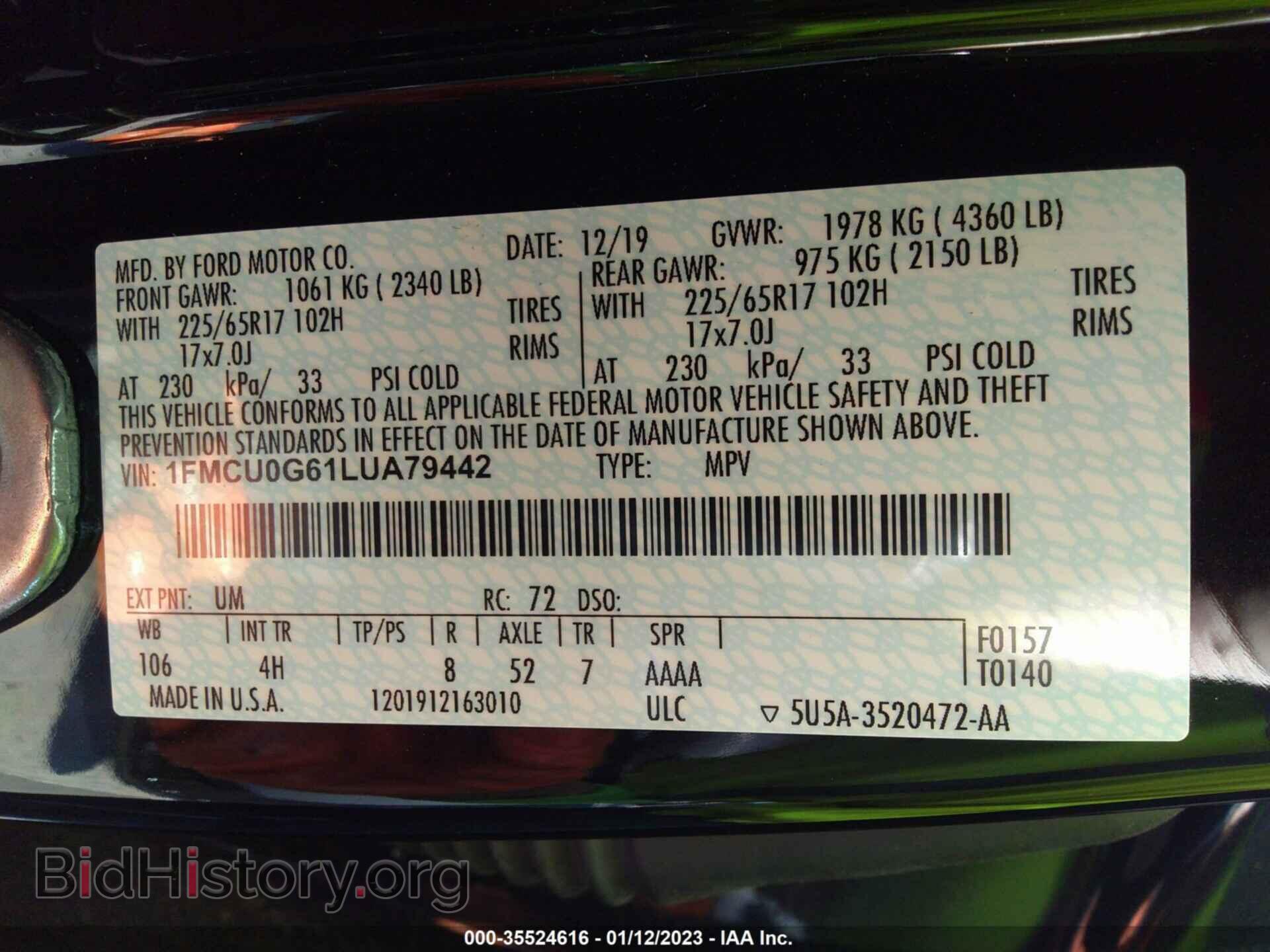 2020 FORD ESCAPE - VIN: 1FMCU0G61LUA79442 - Photo 9