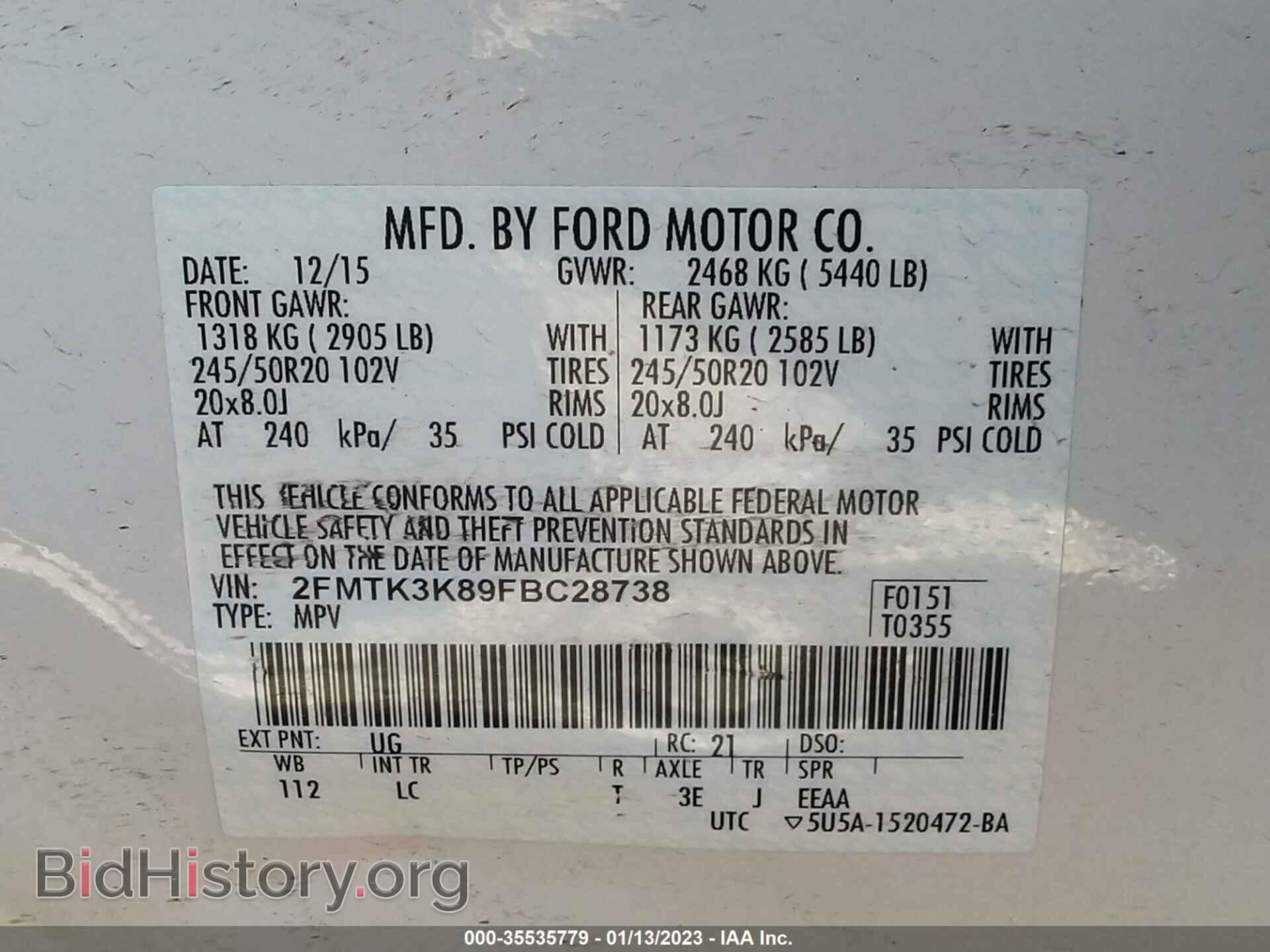 2015 FORD EDGE - VIN: 2FMTK3K89FBC28738 - Photo 9