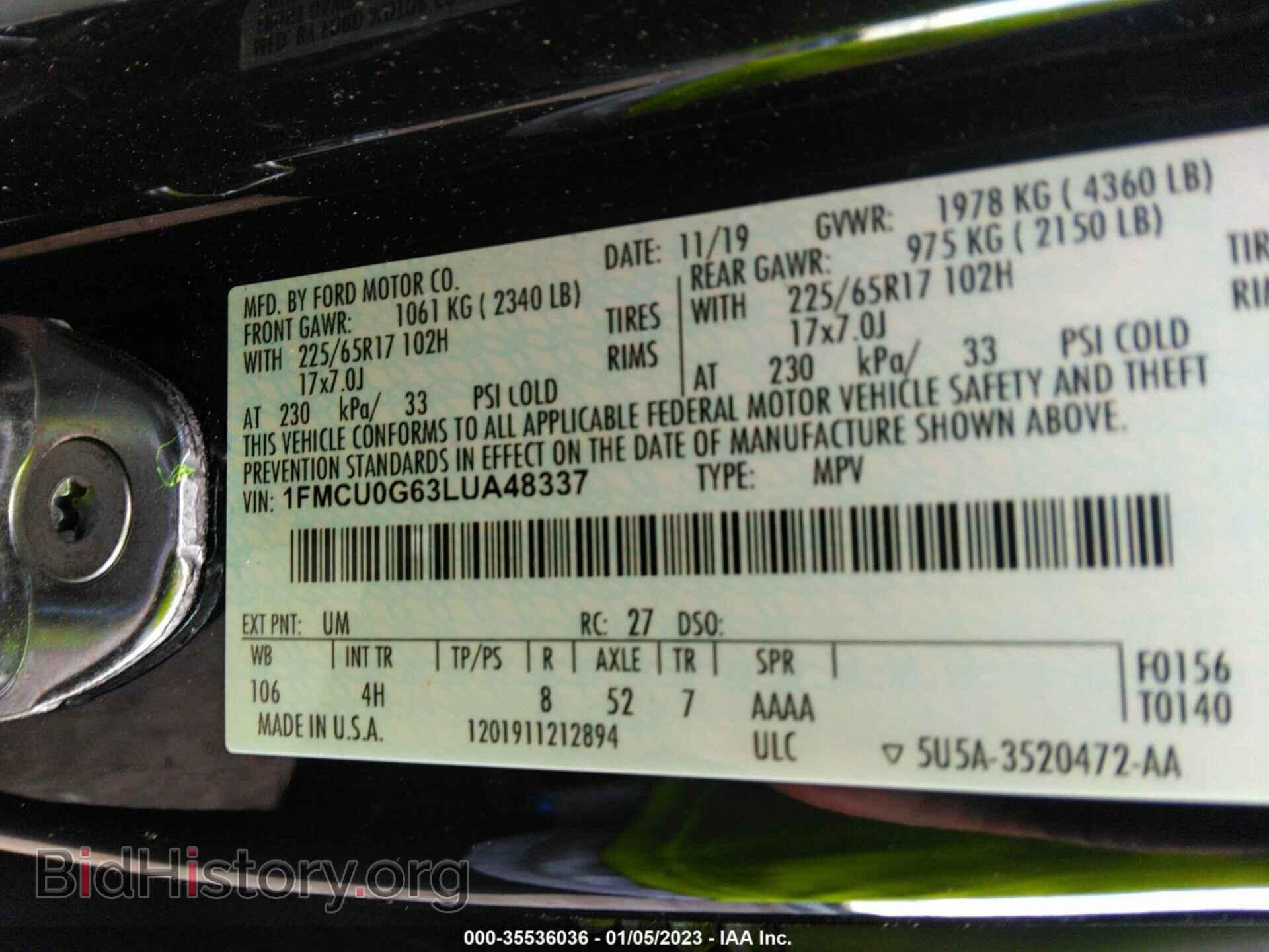 2020 FORD ESCAPE - VIN: 1FMCU0G63LUA48337 - Фото 9