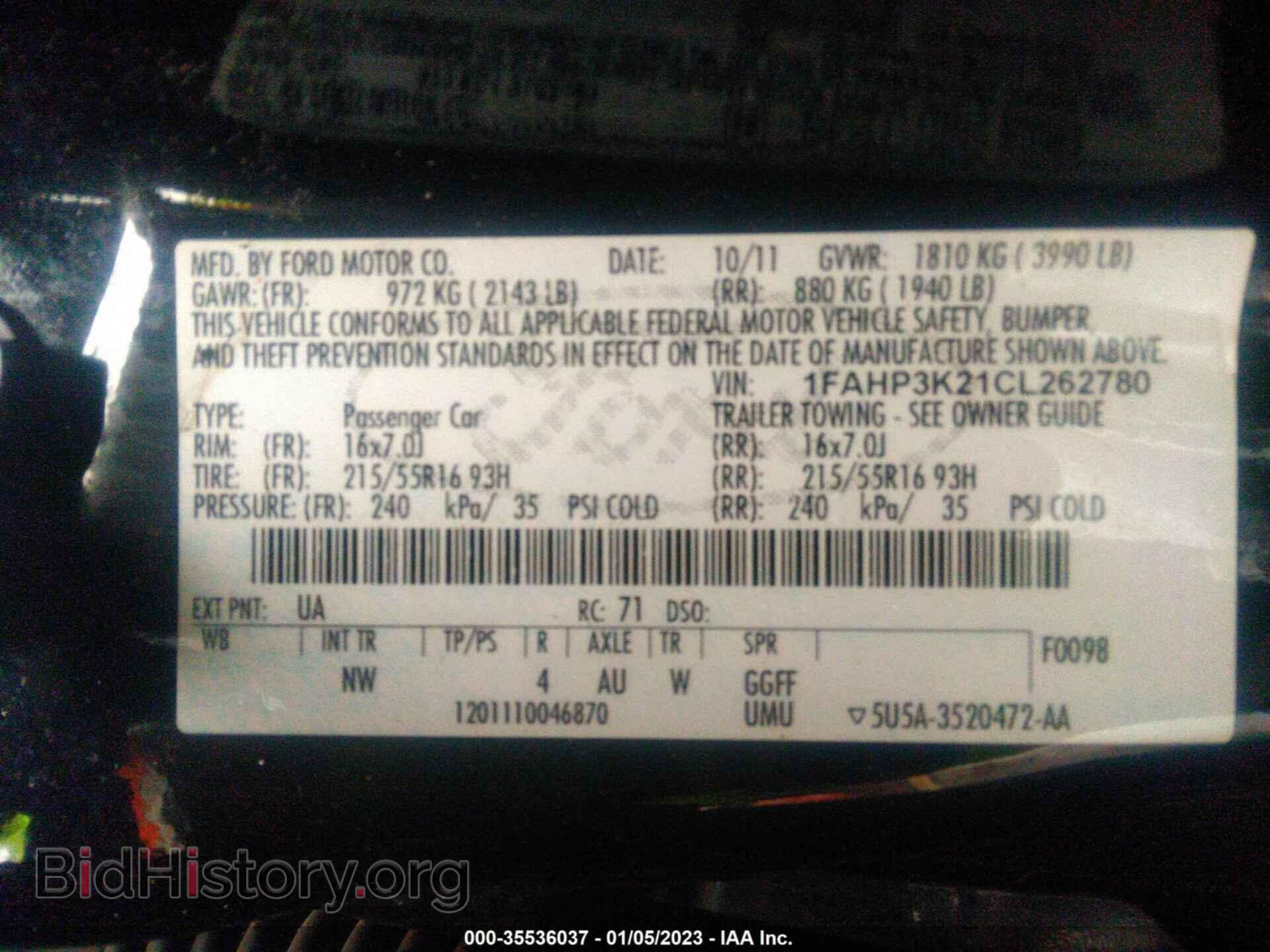 2012 FORD FOCUS - VIN: 1FAHP3K21CL262780 - Фото 9
