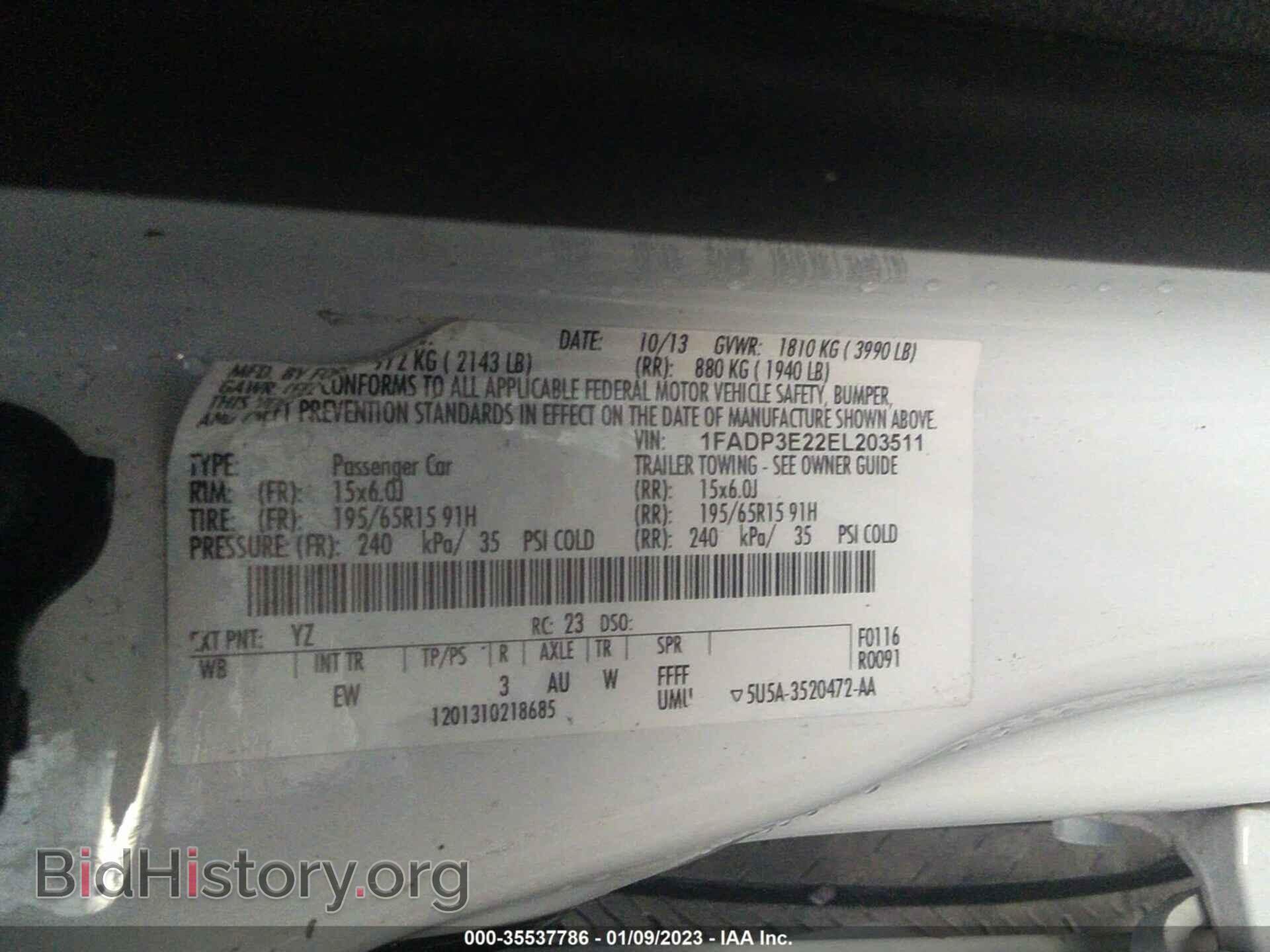 2014 FORD FOCUS - VIN: 1FADP3E22EL203511 - Фото 9
