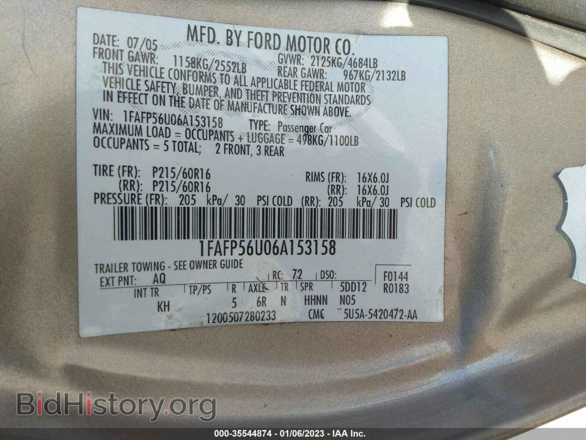 2006 FORD TAURUS - VIN: 1FAFP56U06A153158 - Фото 9
