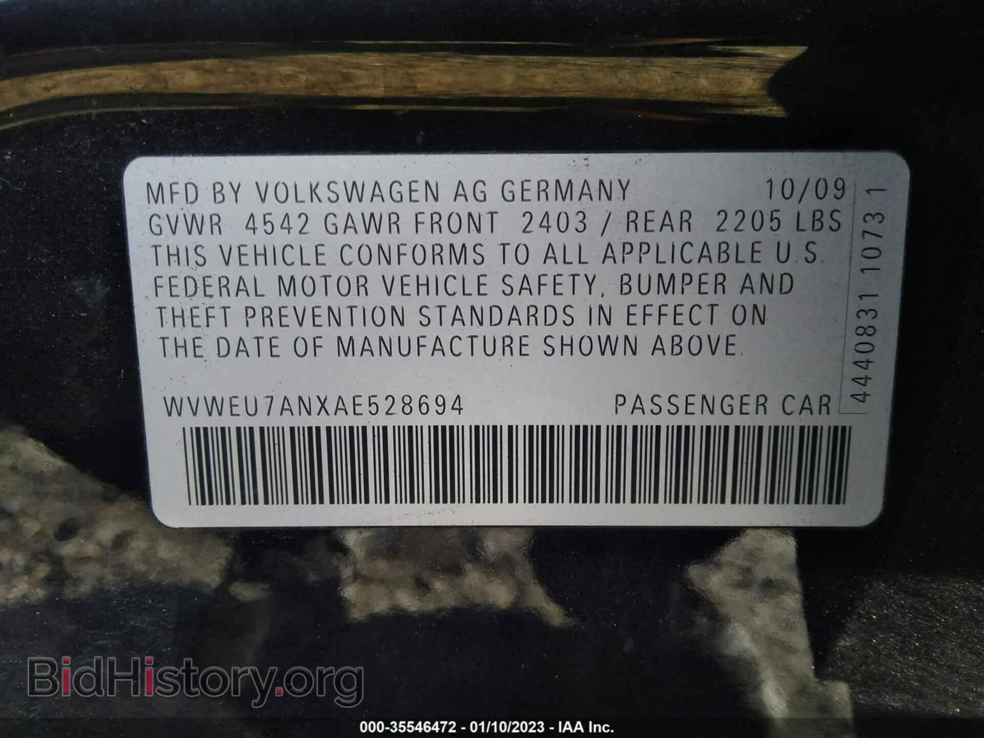 2010 VOLKSWAGEN CC - VIN: WVWEU7ANXAE528694 - Фото 9