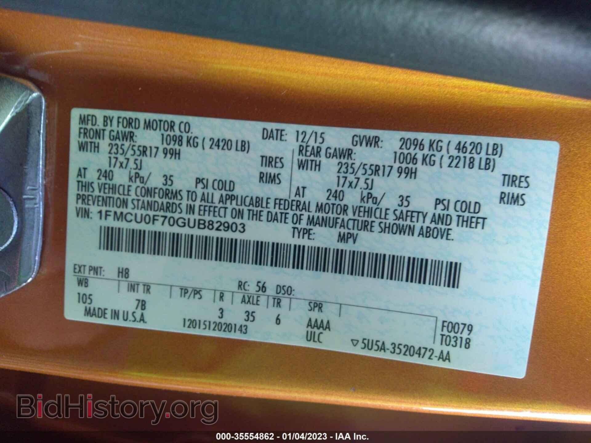 2016 FORD ESCAPE - VIN: 1FMCU0F70GUB82903 - Фото 9