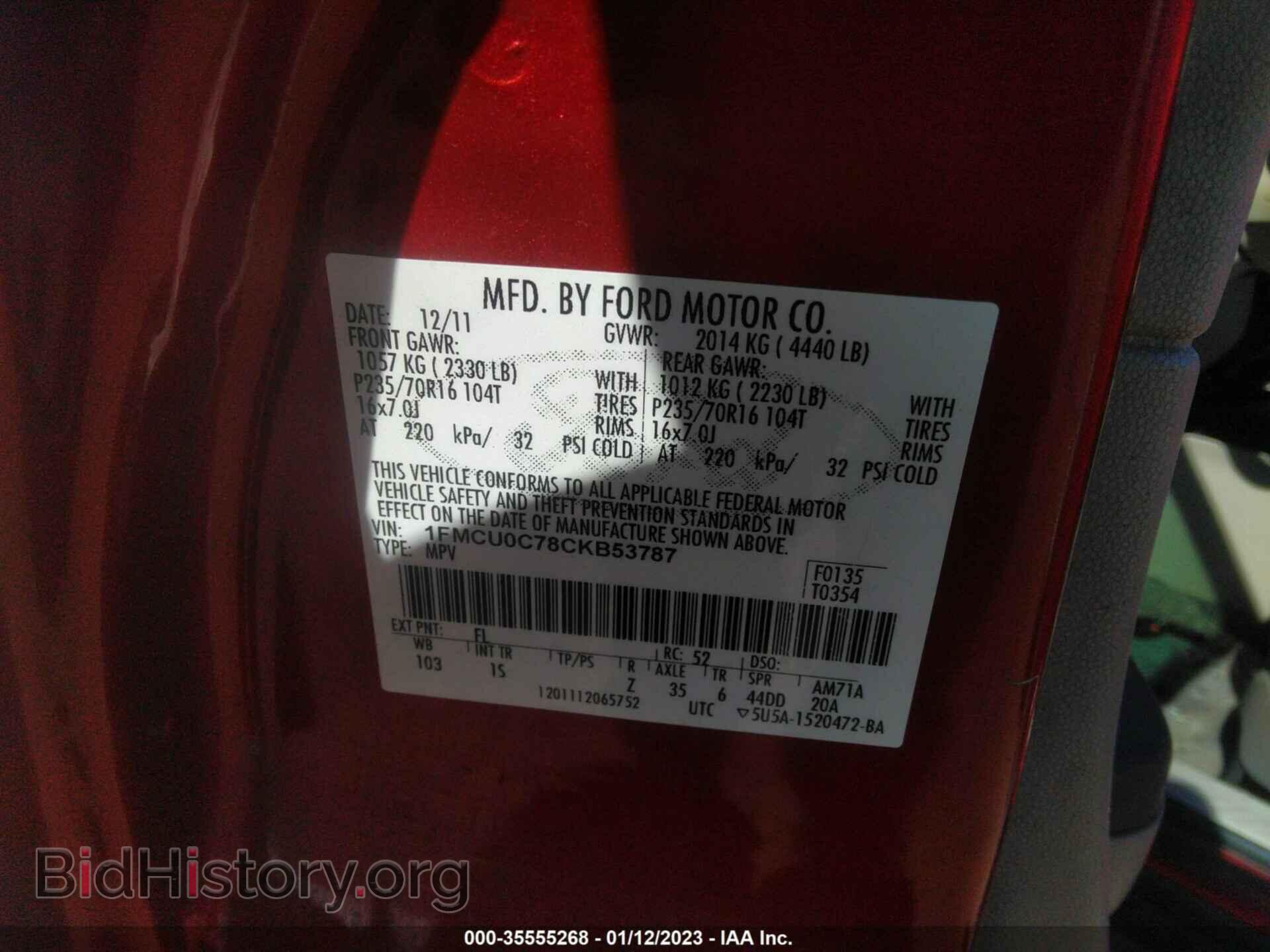 2012 FORD ESCAPE - VIN: 1FMCU0C78CKB53787 - Фото 9